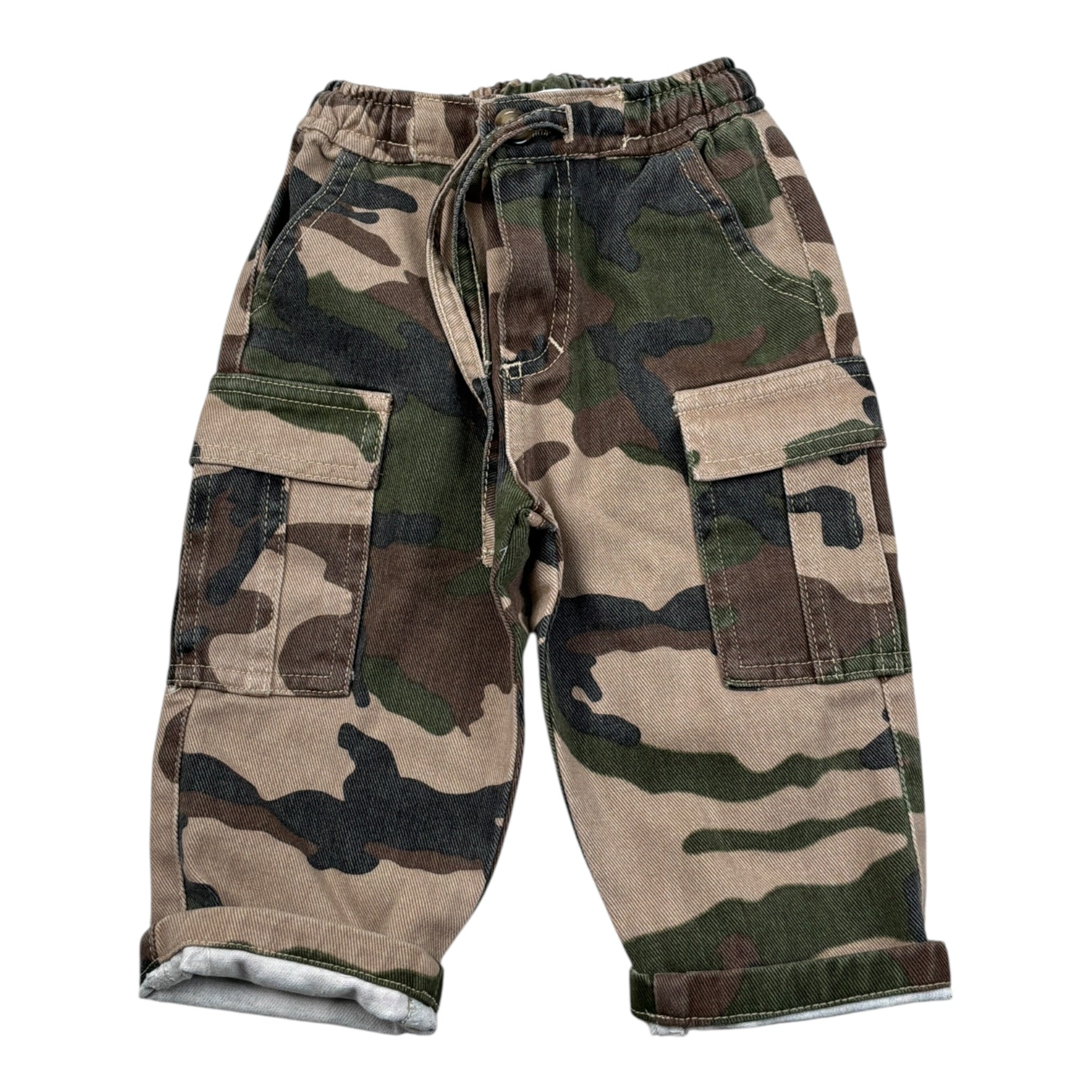 U+È Pantalone tinta unita con Fantasia Militare Verde per Bambino UEM0591 VERDE U+è 