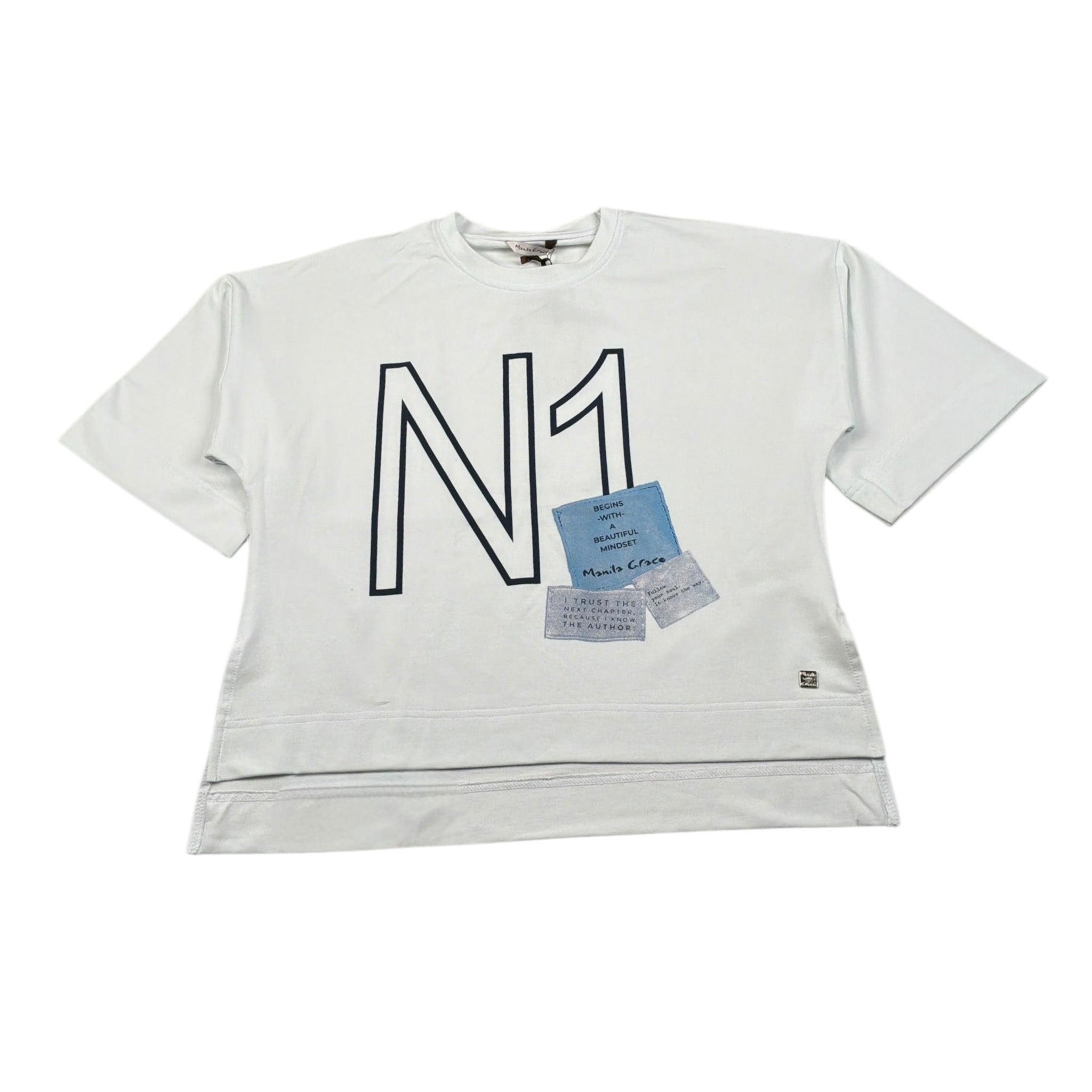 Manila Grace T-Shirt Girocollo tinta unita con Stampe Bianco per Bambina 185WMJS25 BIANCO MANILA GRACE 