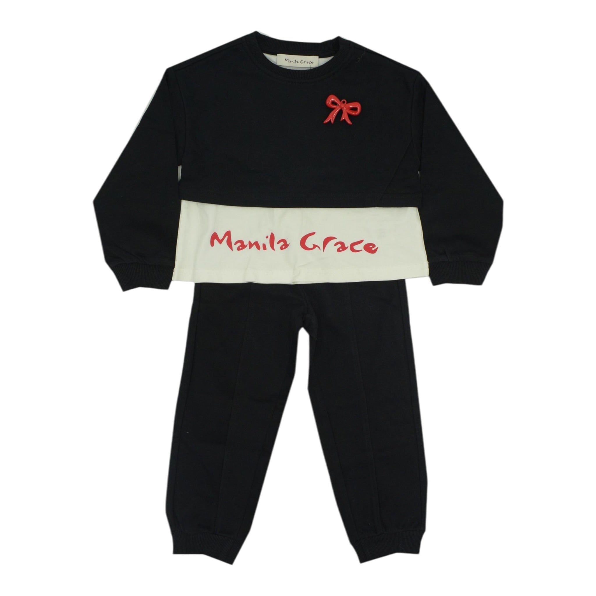 Manila Grace Completo 2 Pezzi Felpa-Pantalone tinta unita Nero per Bambina MB3065W25 NERO MANILA GRACE 