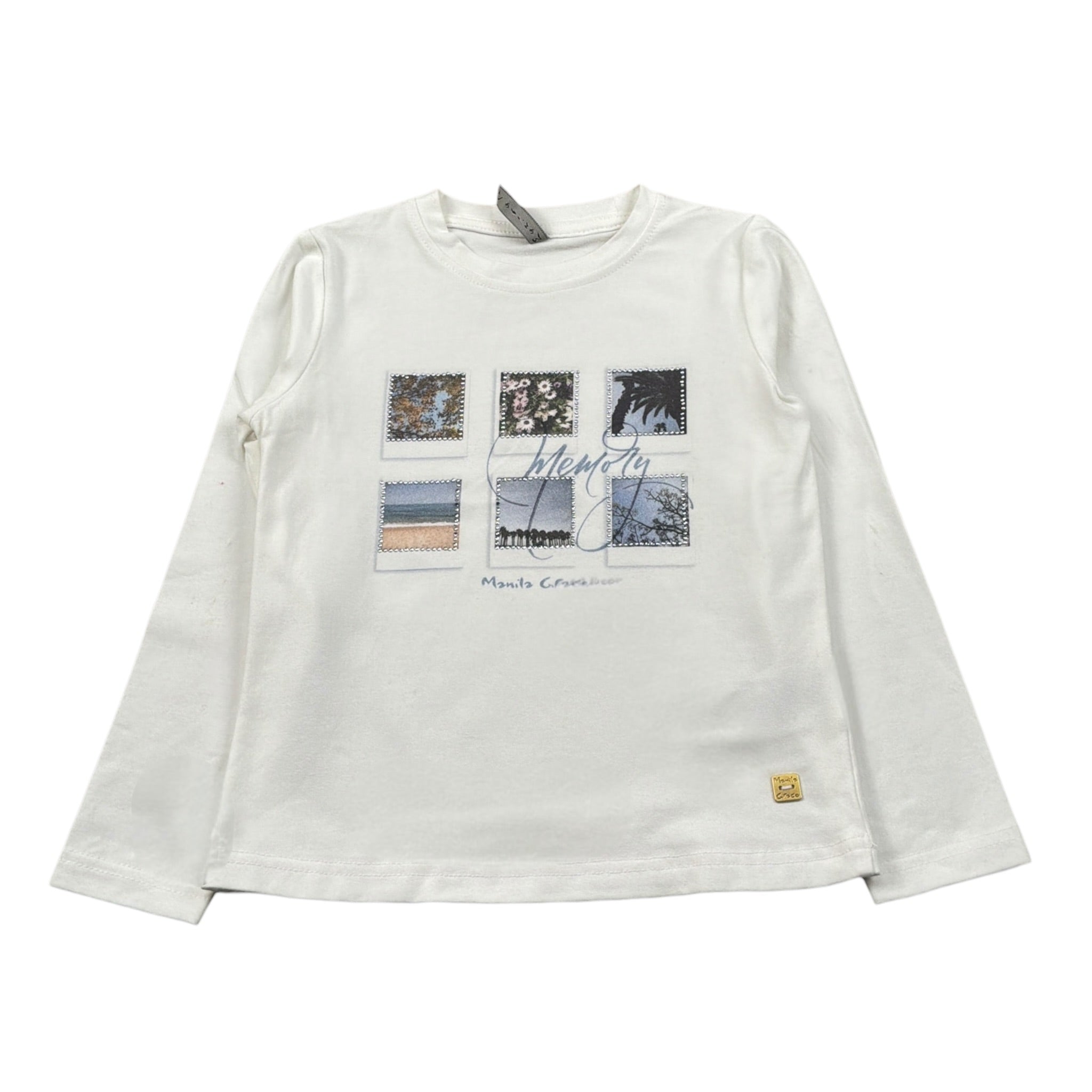 Manila Grace Shirt Girocollo tinta unita con Stampe Panna per Bambina MFBF24T242 PANNA MANILA GRACE 