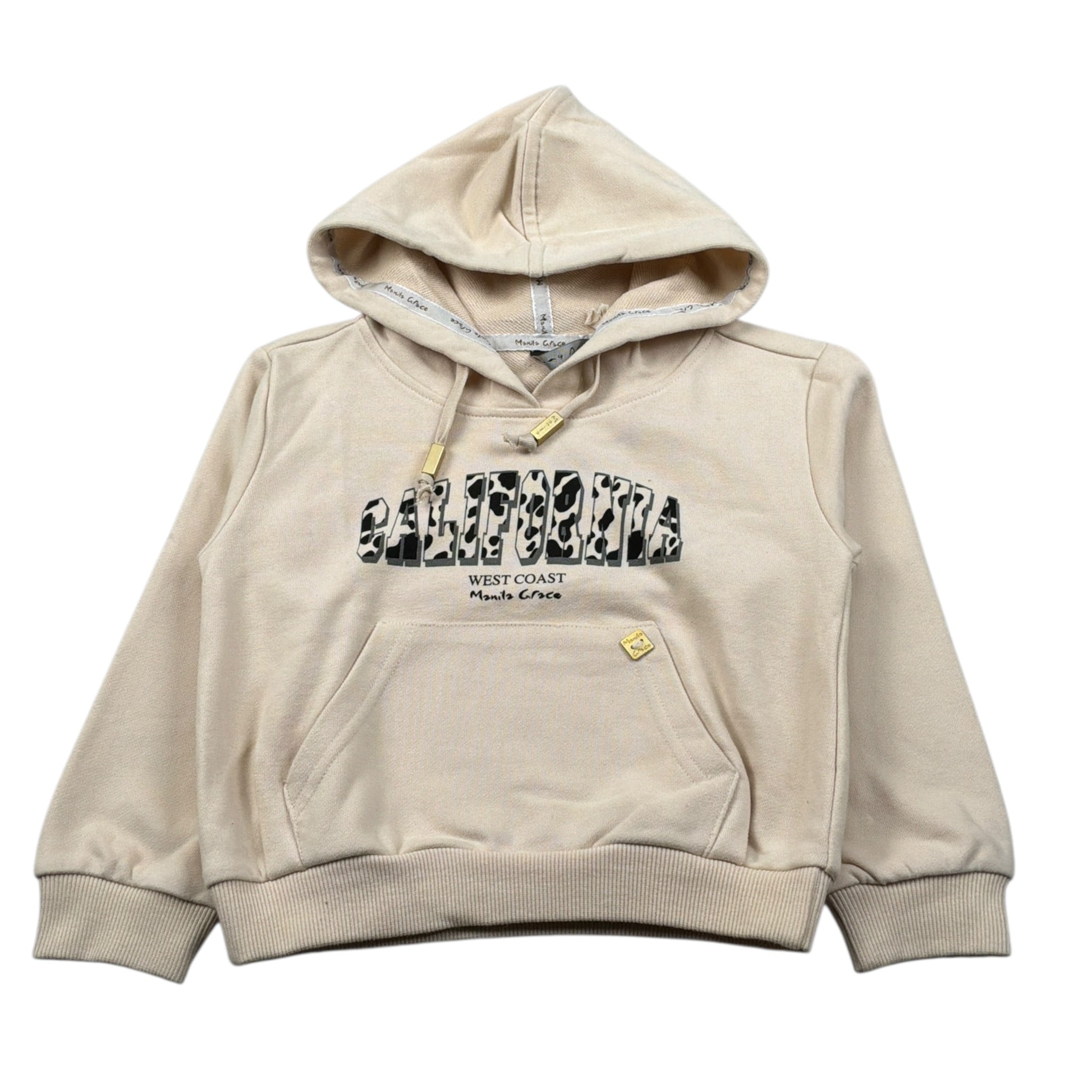 Manila Grace Felpa Chiusa con Cappuccio tinta unita Beige per Bambina MFBF24W252 BEIGE MANILA GRACE 