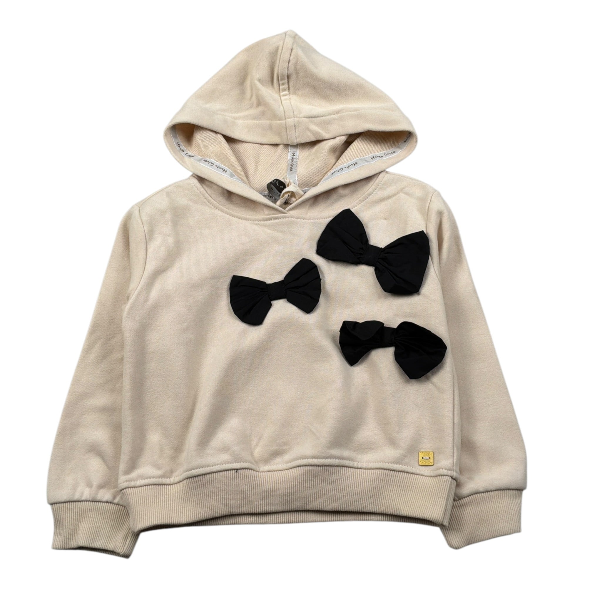 Manila Grace Felpa Chiusa con Cappuccio tinta unita con Fiocchi Beige per Bambina MFBF24W257 BEIGE MANILA GRACE 