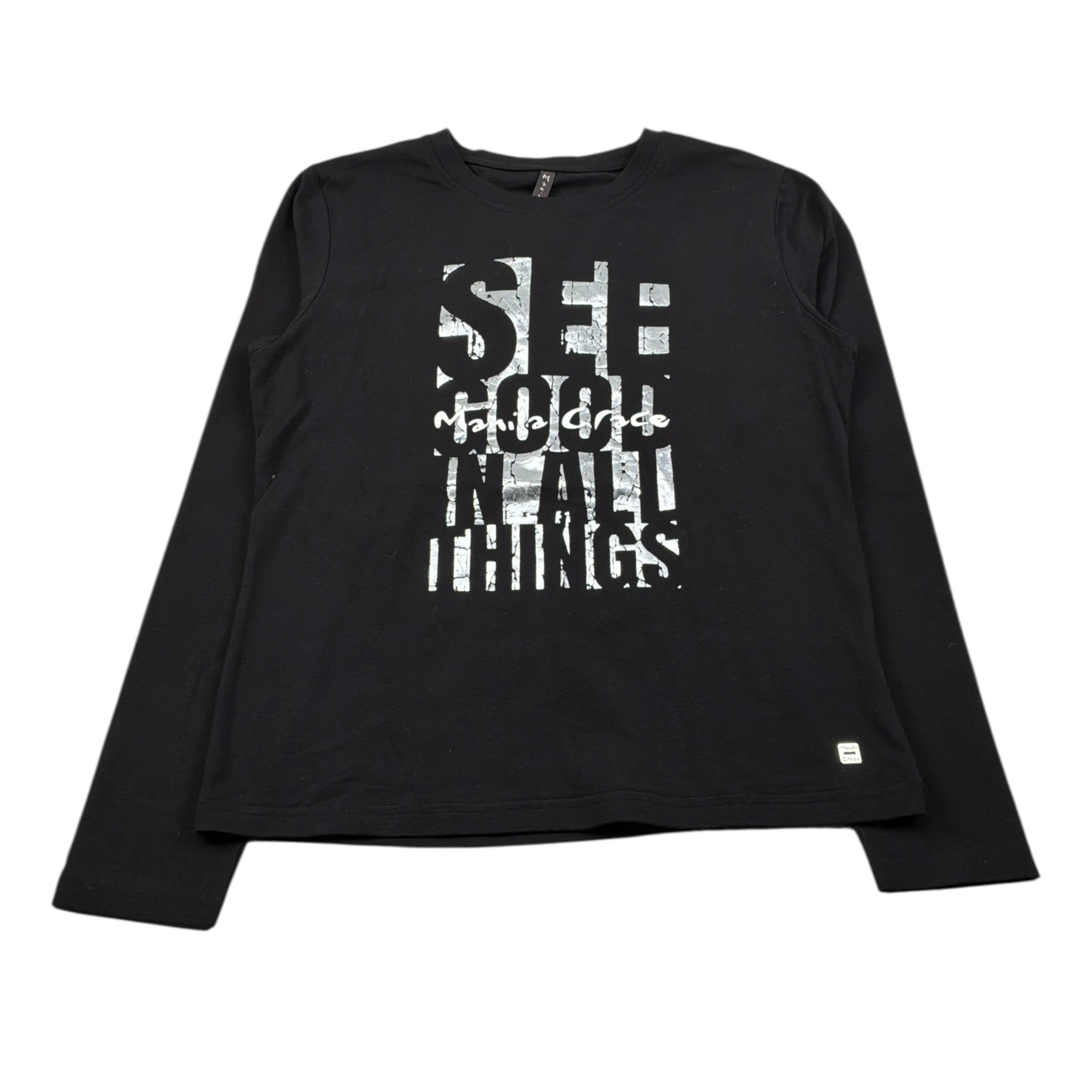 Manila Grace Shirt Girocollo tinta unita con Stampa Nero per Bambina MFJF24T055 NERO MANILA GRACE 