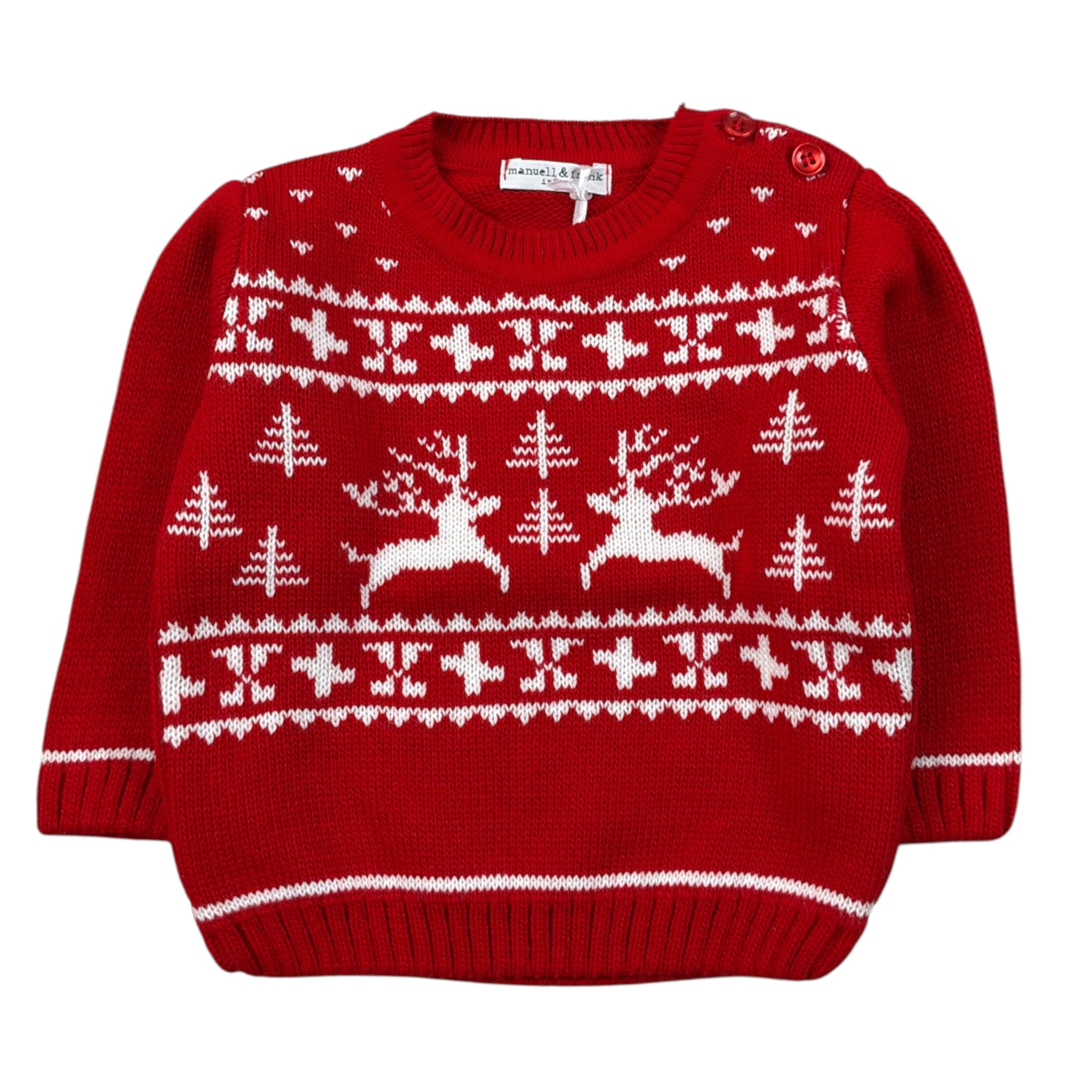 Manuel & Frank Maglia tinta unita con Stampa Renne Rosso per Neonato MF4272I ROSSO MANUEL & FRANK 