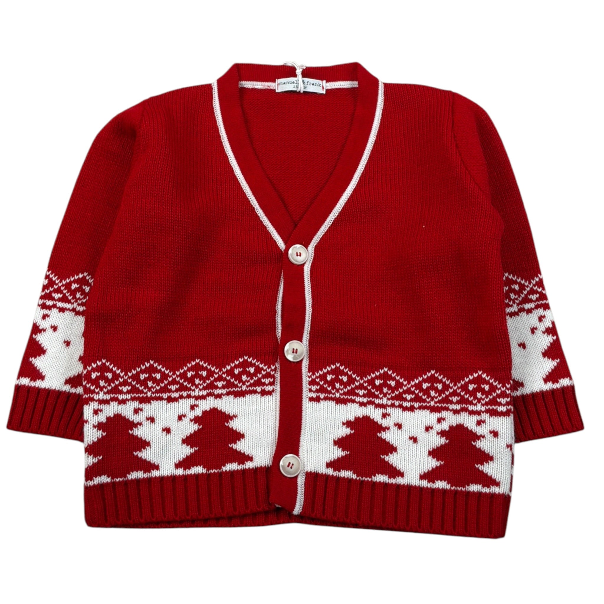 Manuel & Frank Cardigan tinta unita con Stampa Natale Rosso per Neonato MF4456I ROSSO MANUEL & FRANK 