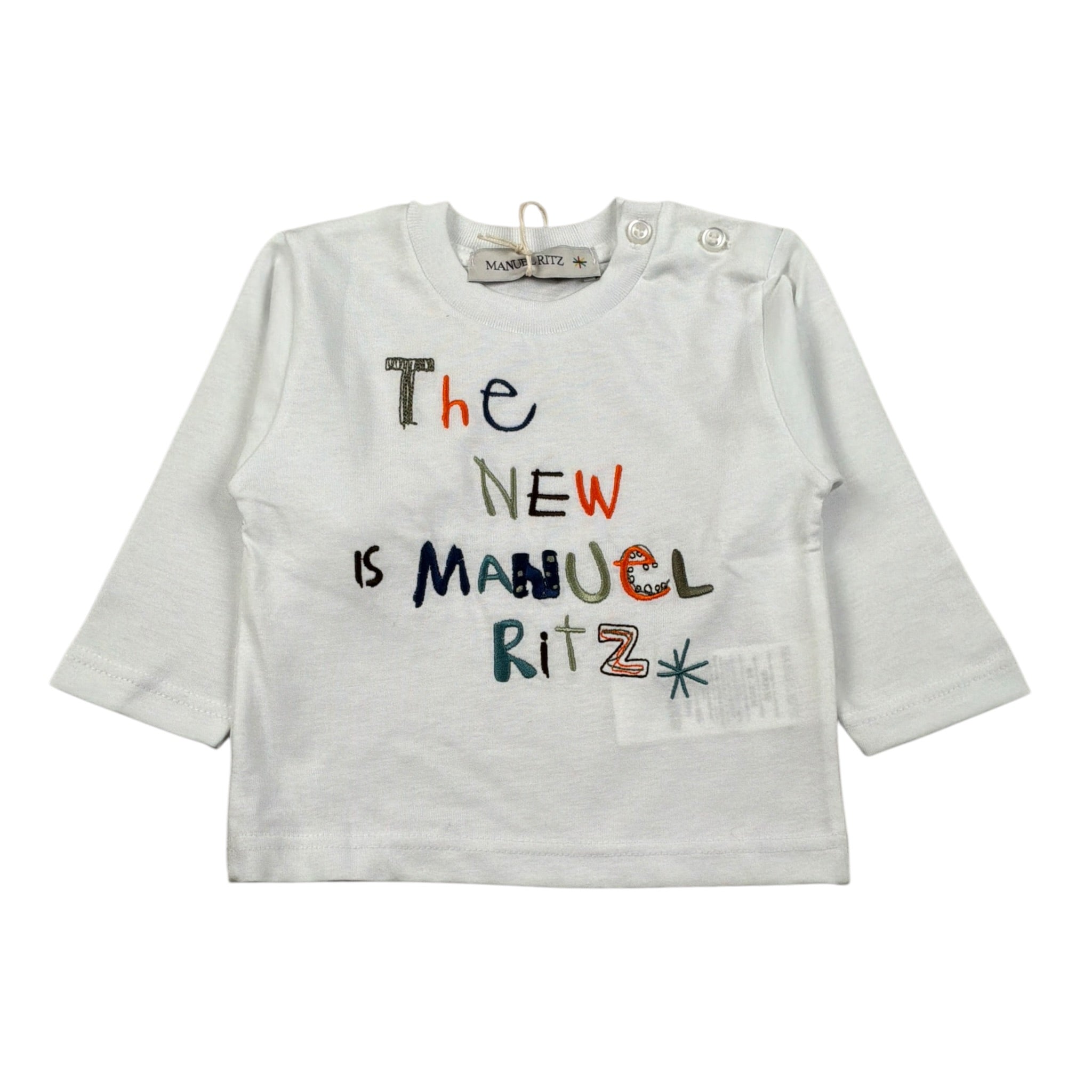 Manuel Ritz Shirt Girocollo tinta unita con Ricami Bianco per Bambino MR3182X BIANCO MANUEL RITZ 
