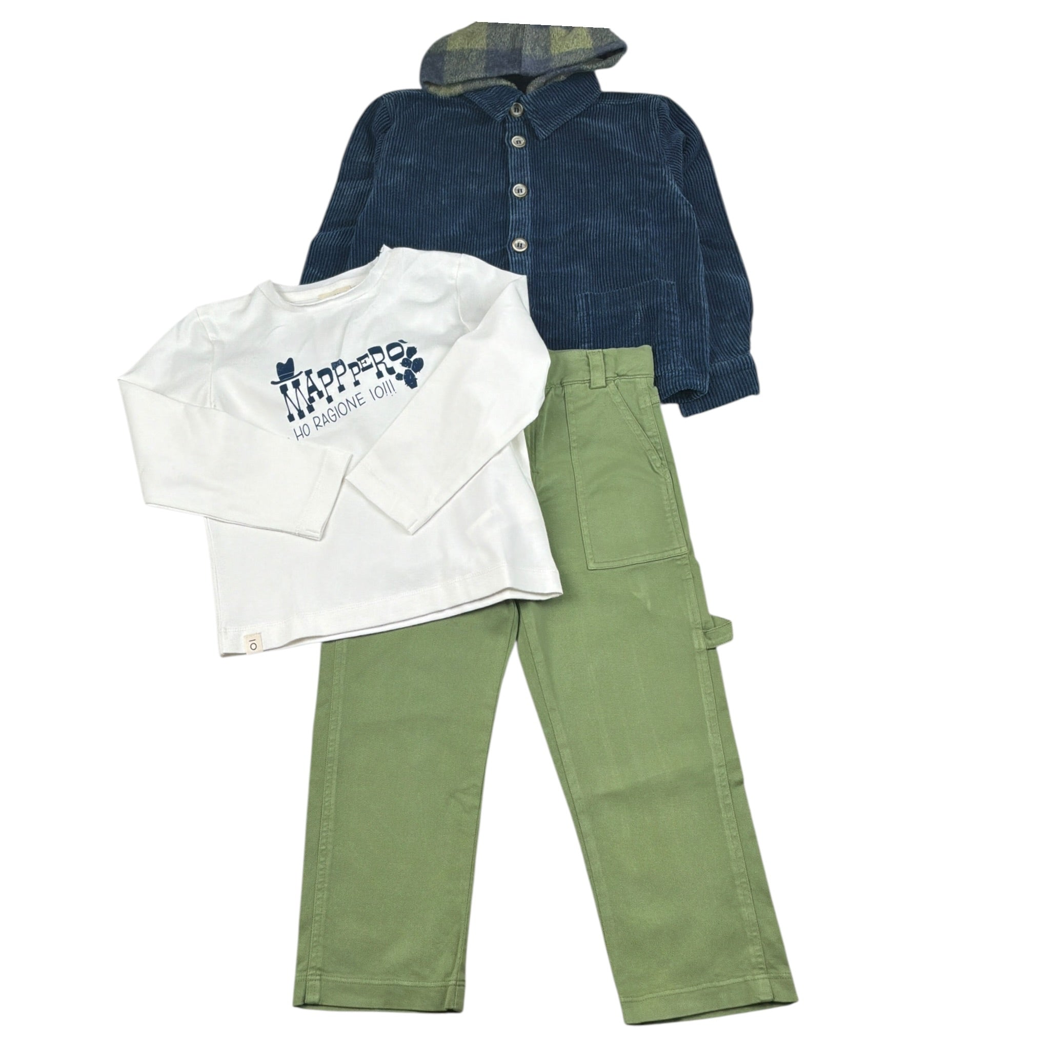 Mapero Completo 3 Pezzi Camicia-Shirt-Pantalone Blu/Verde per Bambino M32272X BLU/VERDE MAPERO 