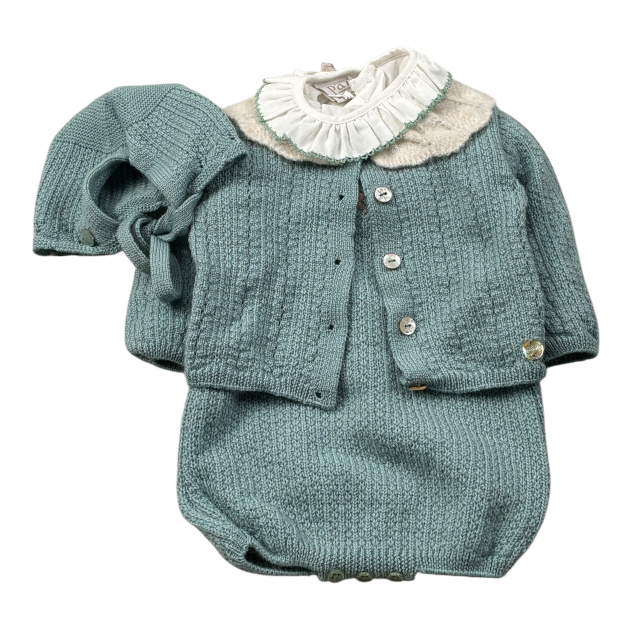 Marlu' Completo 4 Pezzi Pagliaccetto-Cardigan-Camicia-Cappello Verde per Neonata 022111989 VERDE MARLU' 