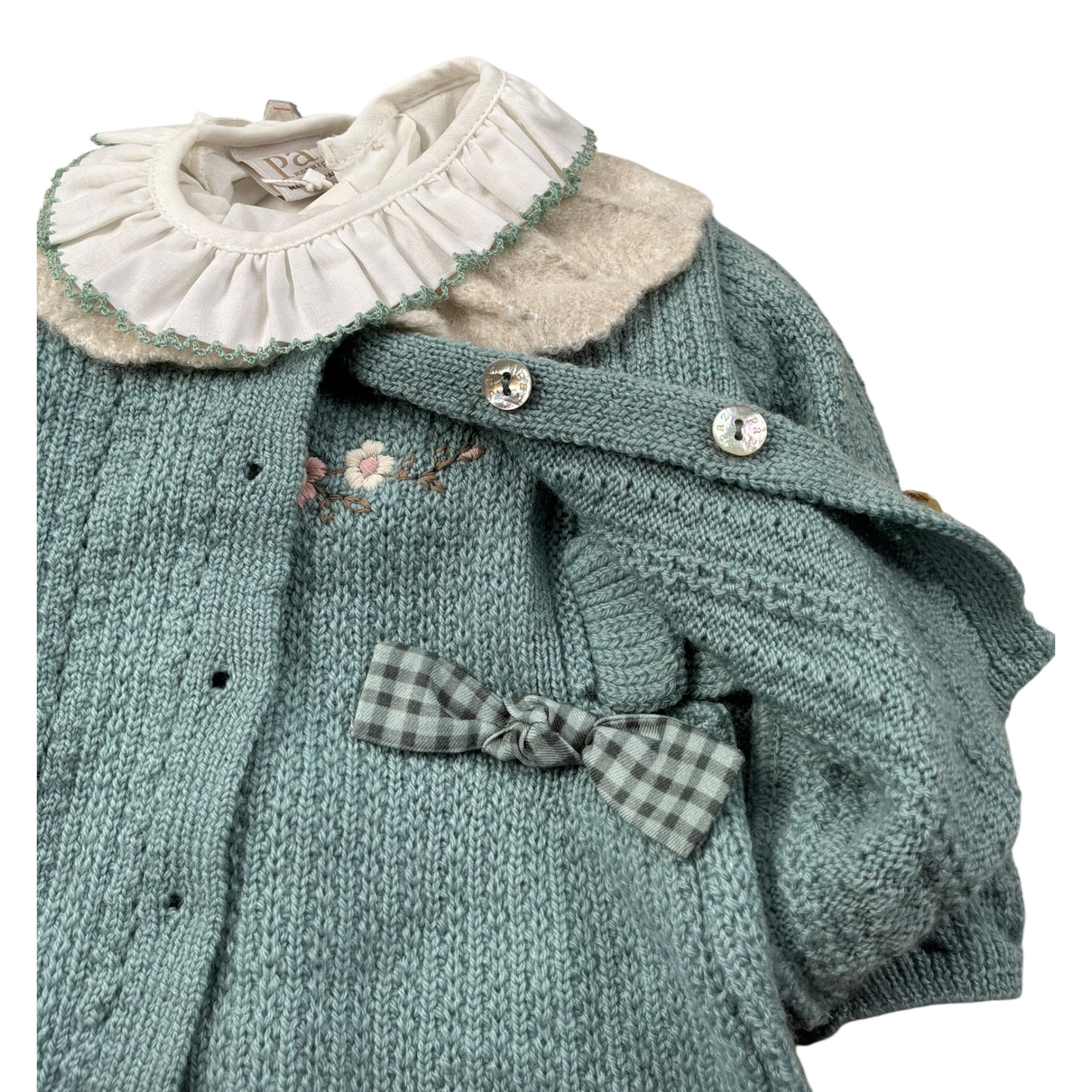 Marlu' Completo 4 Pezzi Pagliaccetto-Cardigan-Camicia-Cappello Verde per Neonata 022111989 VERDE MARLU' 
