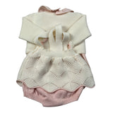 Marlu' Completo 3 Pezzi Cardigan-Camicia-Pagliaccetto Panna per Neonata IB1460 PANNA MARLU' 