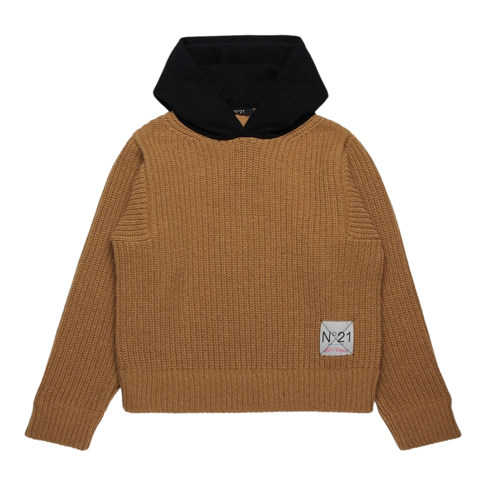 N°21 Maglia tinta unita con Cappuccio Cammello per Bambino N2108LX CAMMELLO N°21 
