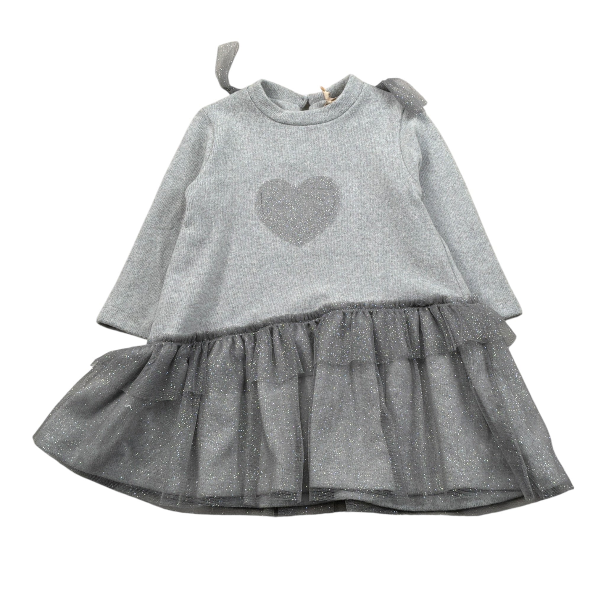 Meilisa Bai Abito Manica Lunga tinta unita con Tulle Grigio per Neonata FL5925 GRIGIO MEILISA BAI 