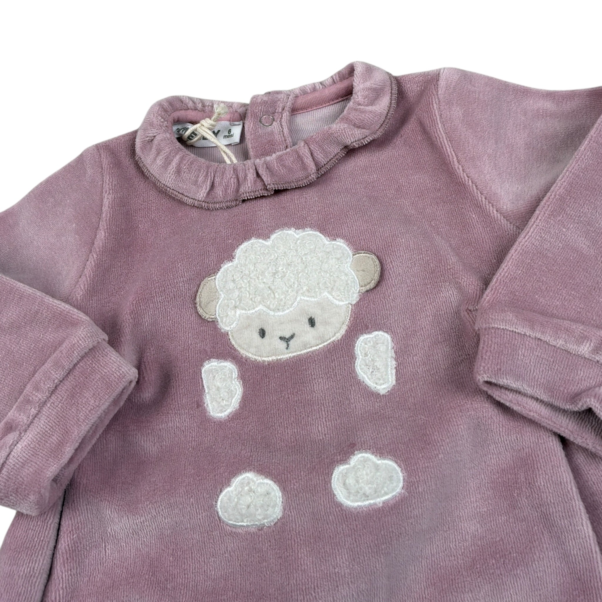 Melby Tutina tinta unita In Velluto con Stampa Rosa per Neonata 25N3151 ROSA MELBY 