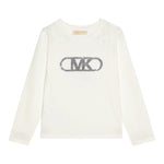 Michael Kors Shirt Girocollo tinta unita con Logo Paillettato Panna per Bambina R30145 PANNA MICHAEL KORS 