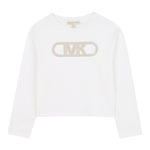 Michael Kors Shirt Girocollo tinta unita con Logo Bianco per Bambina R30495 BIANCO MICHAEL KORS 