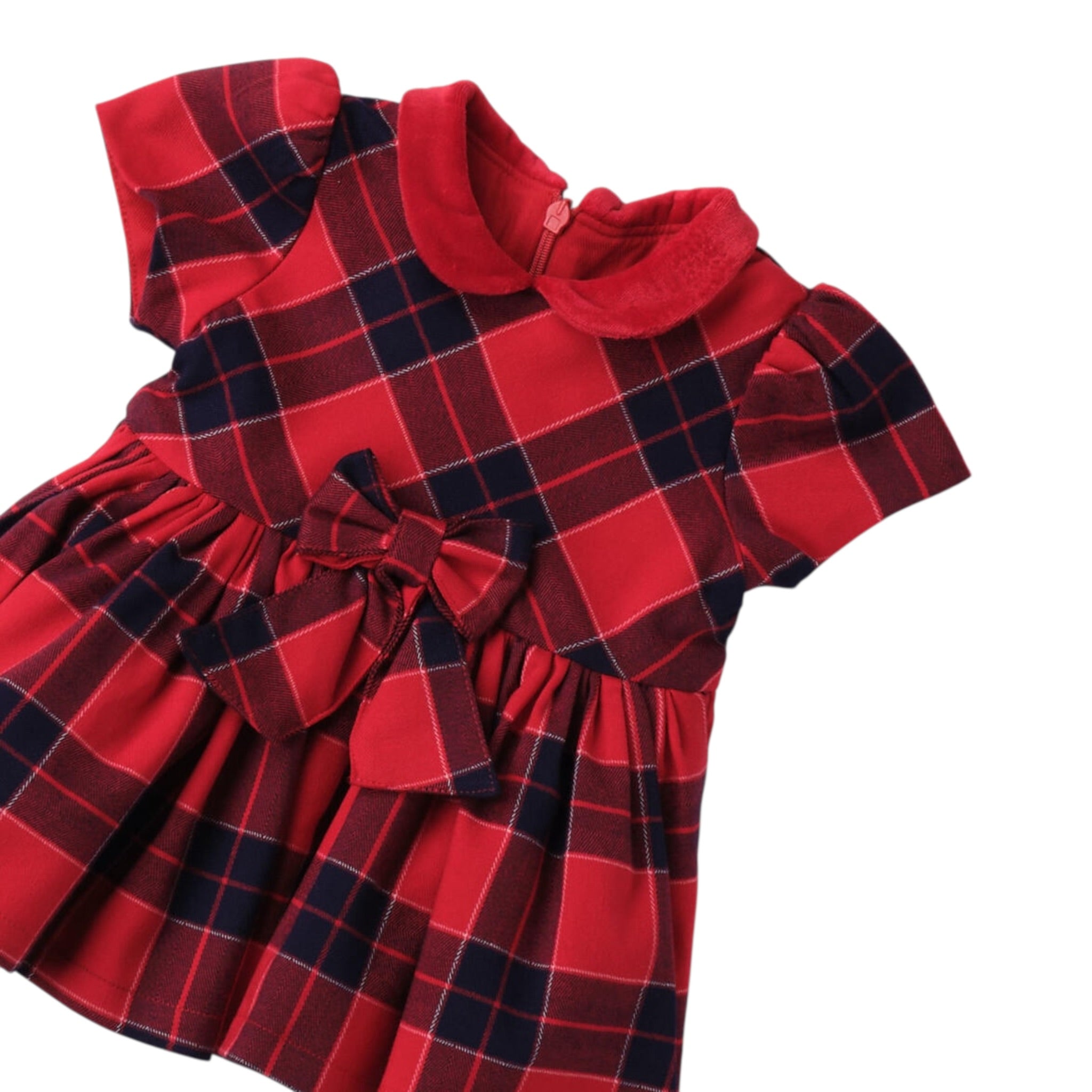 Mini Banda Abito Mezza Manica Fantasia Quadri Rosso per Neonata 3F725 ROSSO MINI BANDA 