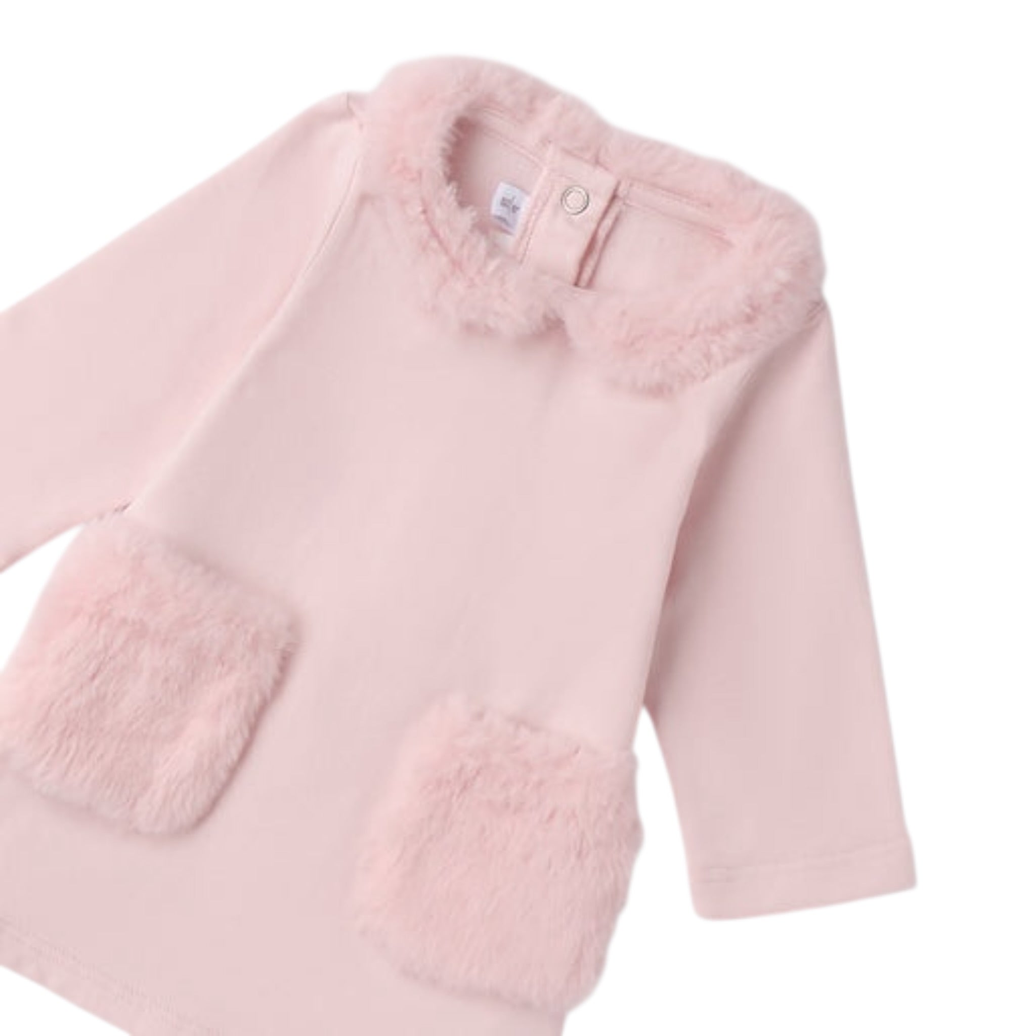 Mini Banda Abito tinta unita con Pelliccia Rosa per Neonata F727 ROSA MINI BANDA 