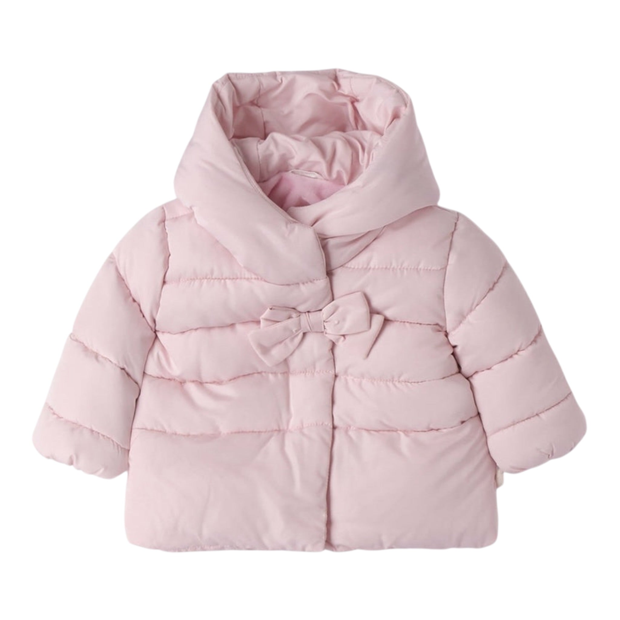 Mini Banda Giubbino tinta unita con Fiocco E Cappuccio Rosa per Neonata F737 ROSA MINI BANDA 