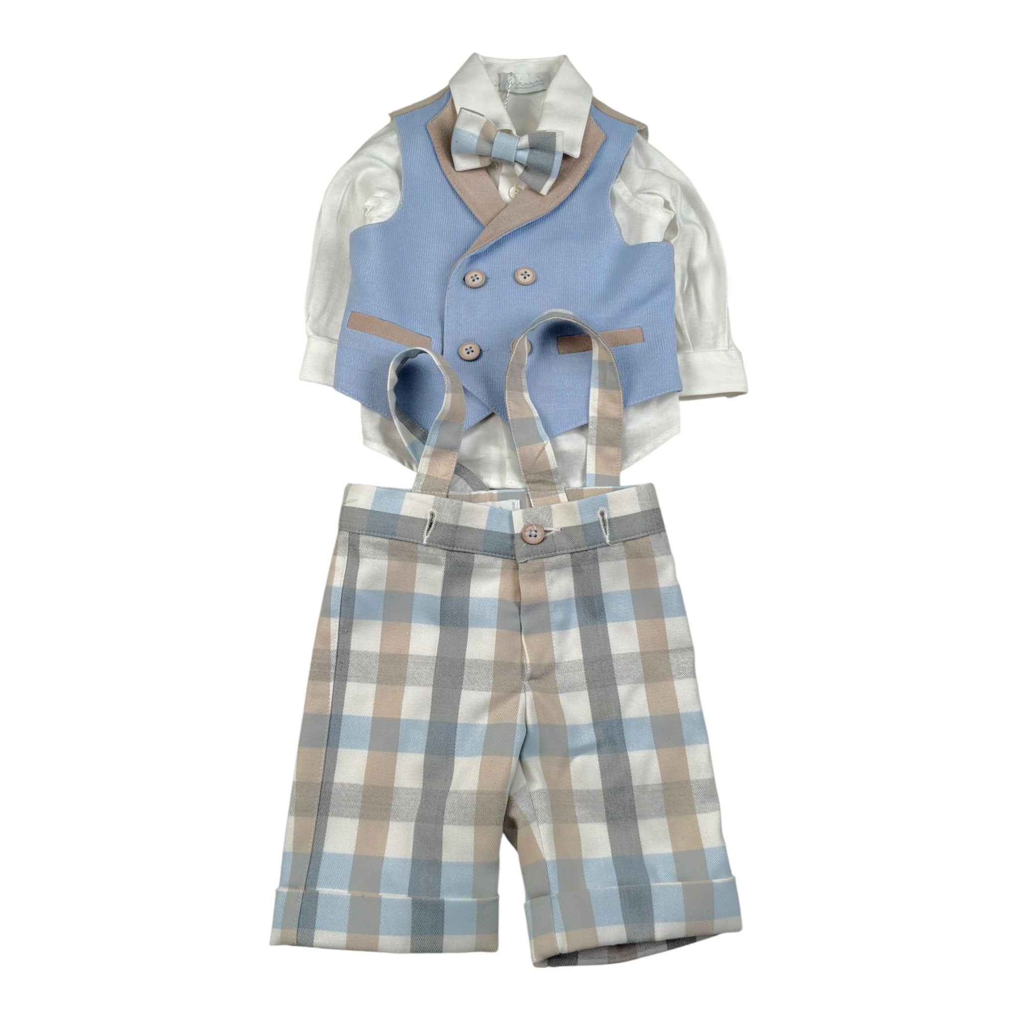 Minu' Completo Cerimonia 4Pz Camicia-Papillon-Gilet-Bermuda Azzurro per Neonato M3950C4 AZZURRO MINU' 