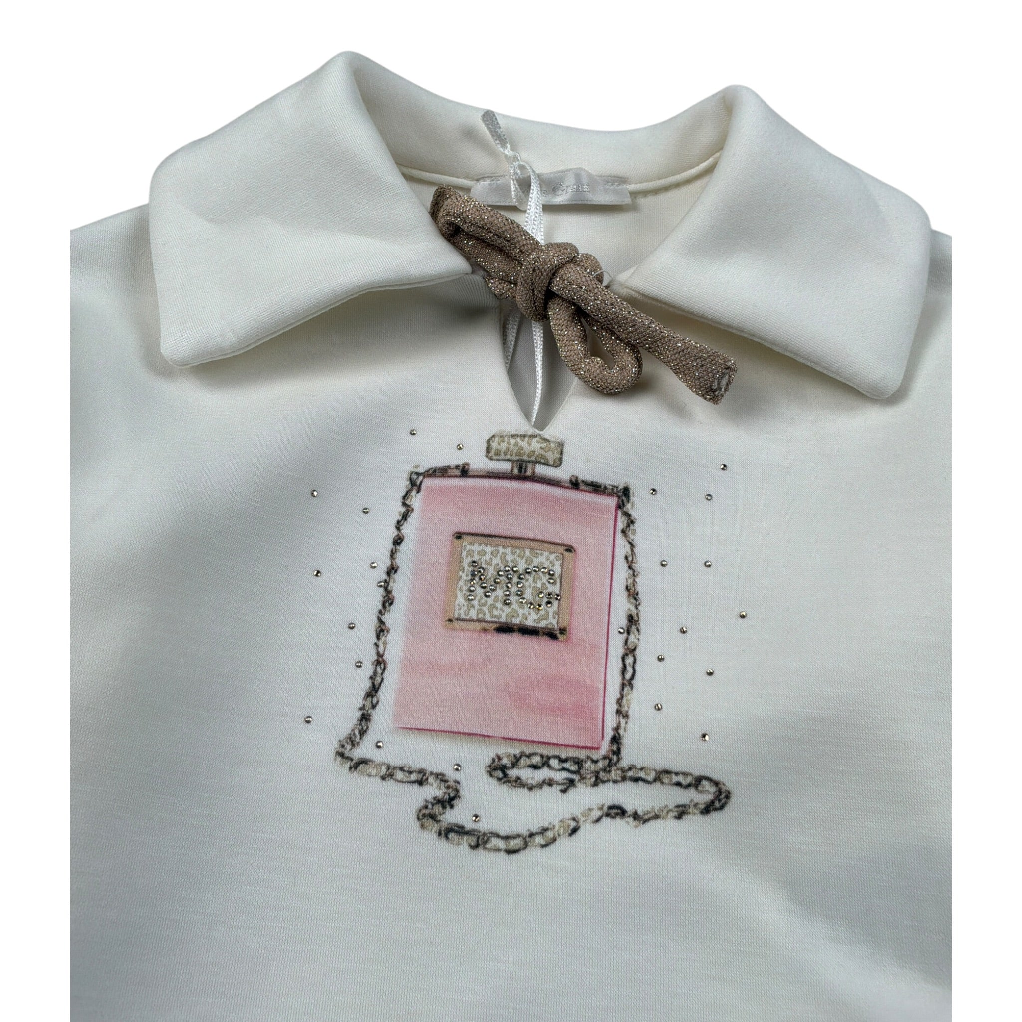 Miss Grant Felpa tinta unita con Colletto E Stampa Panna per Bambina MG1380X PANNA MISS GRANT 