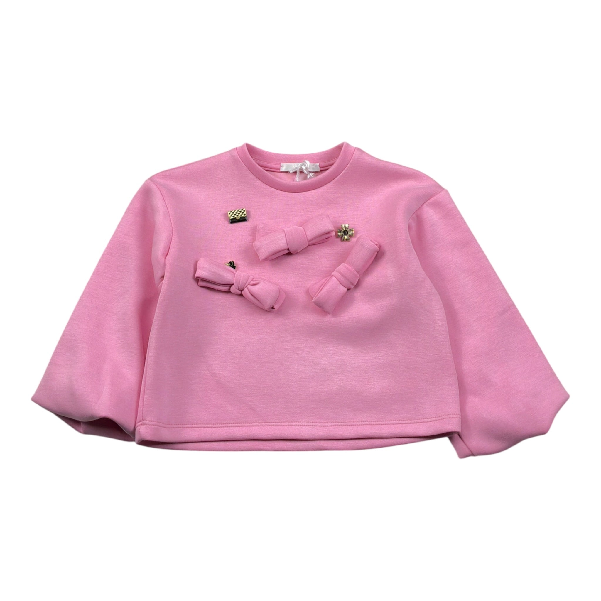 Miss Grant Felpa Girocollo tinta unita con Applicazioni Rosa per Bambina MG1510J ROSA MISS GRANT 