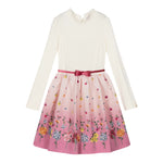 Monnalisa Abito Manica Lunga Bicolore con Cinturino Panna/Rosa per Bambina 110905 PANNA/ROSA MONNALISA 