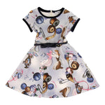 Monnalisa Abito Mezza Manica tinta unita con Stampe Azzurro per Bambina 112911 AZZURRO MONNALISA 
