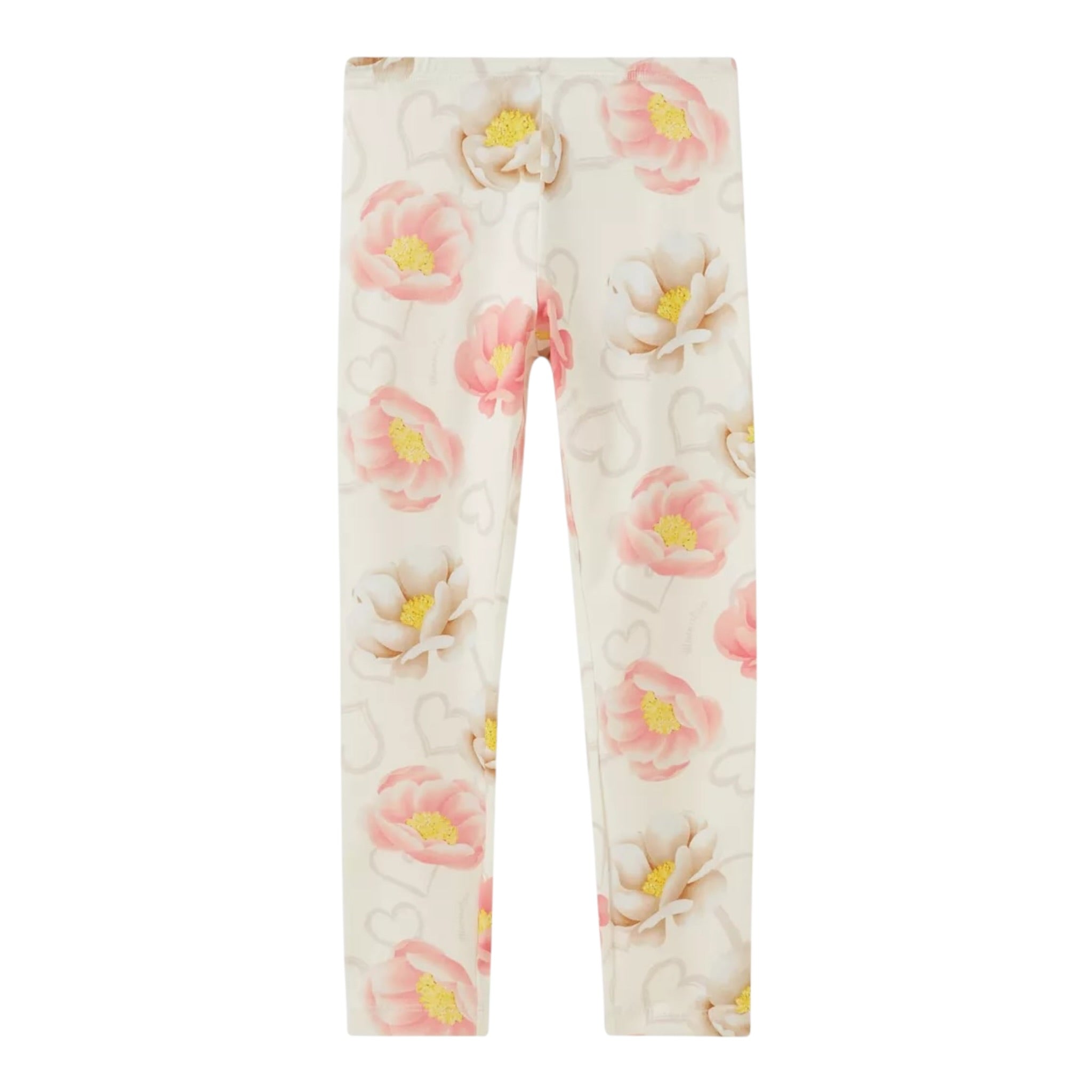 Monnalisa Leggins tinta unita con Fantasia Fiori Panna per Bambina 11B401 PANNA MONNALISA 