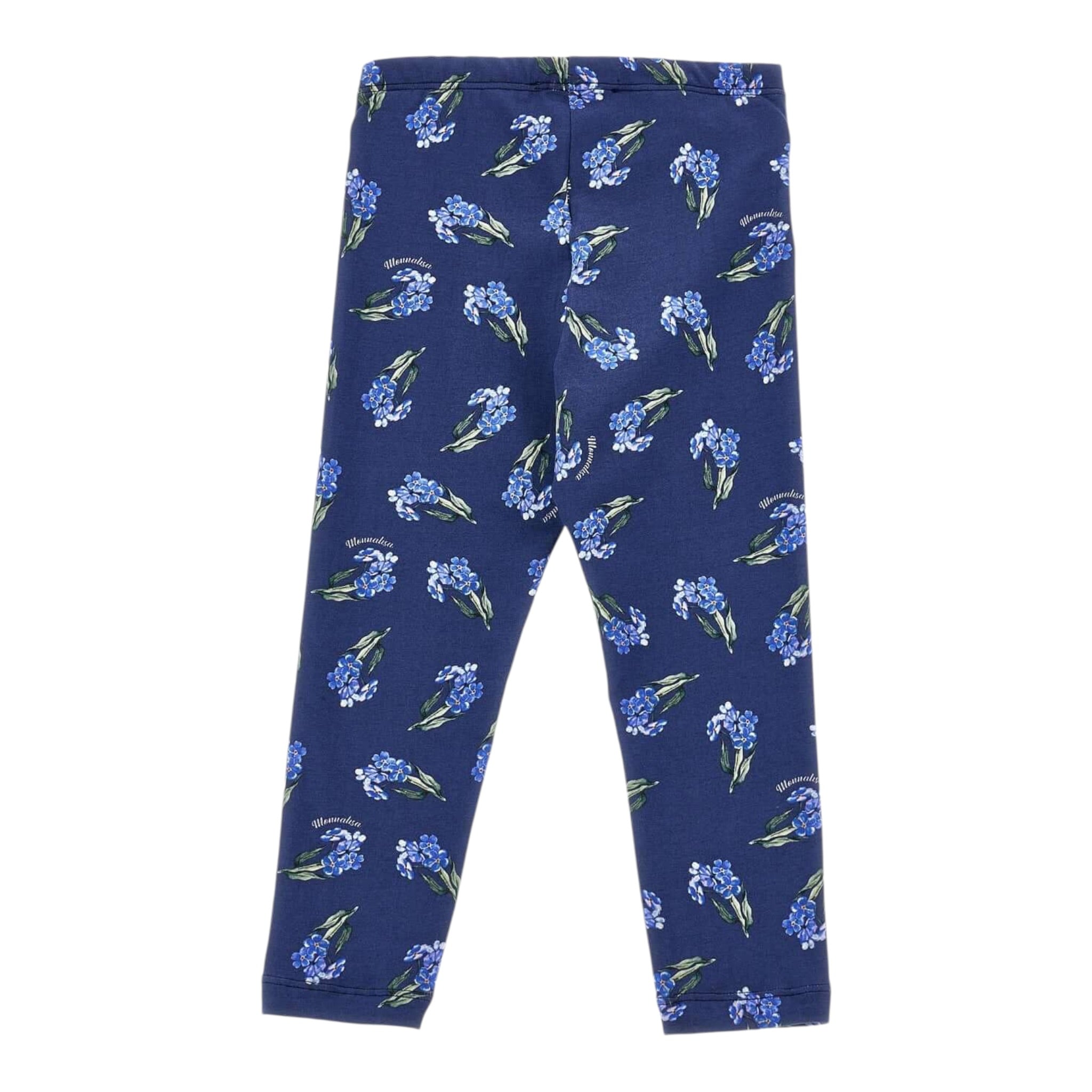 Monnalisa Leggins tinta unita con Fantasia Fiori Blu per Bambina 11B408 BLU MONNALISA 