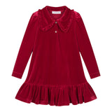 Monnalisa Abiti Manica Lunga tinta unita In Velluto Rosso per Bambina 11B909 ROSSO MONNALISA 