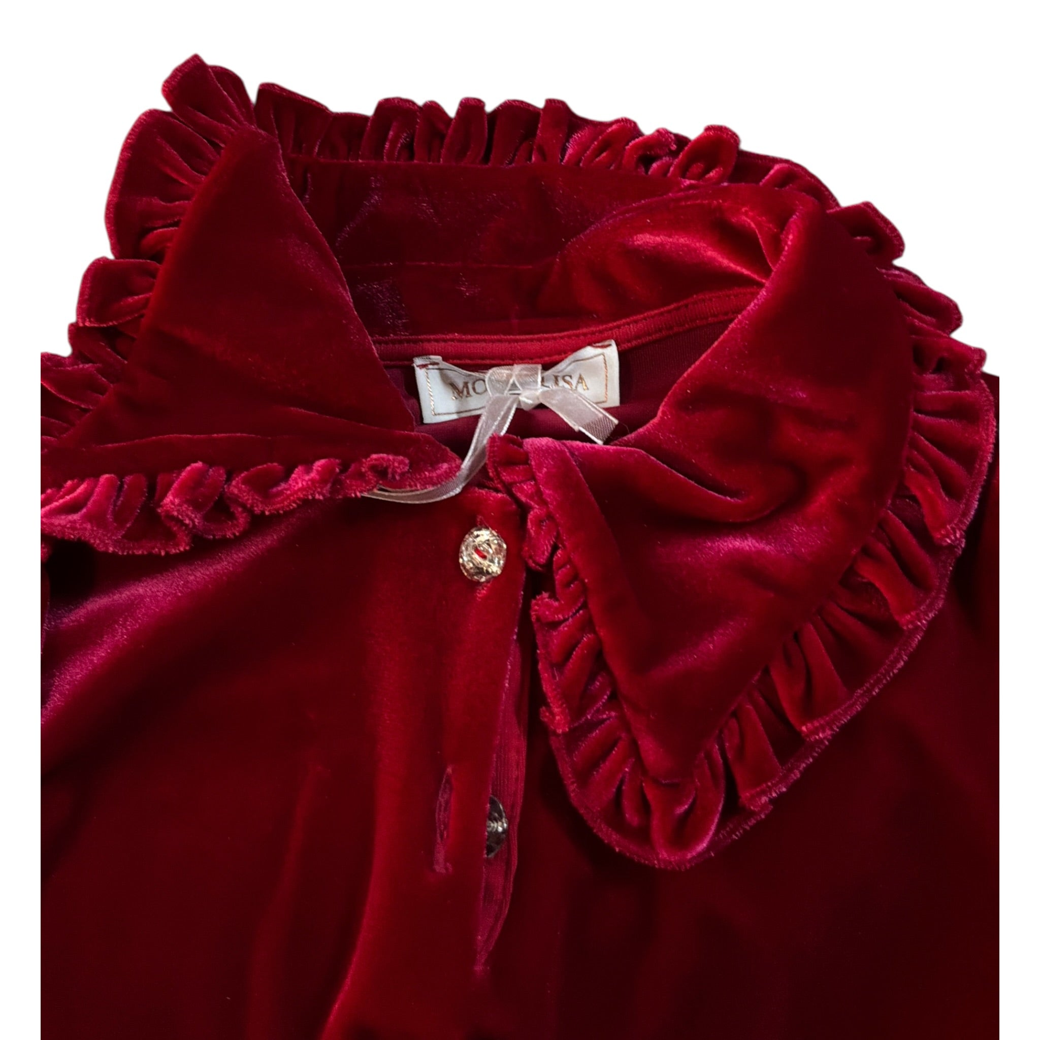 Monnalisa Abiti Manica Lunga tinta unita In Velluto Rosso per Bambina 11B909 ROSSO MONNALISA 