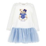 Monnalisa Abito Manica Lunga tinta unita con Gonna Tulle Bianco per Bambina 11B917 BIANCO MONNALISA 
