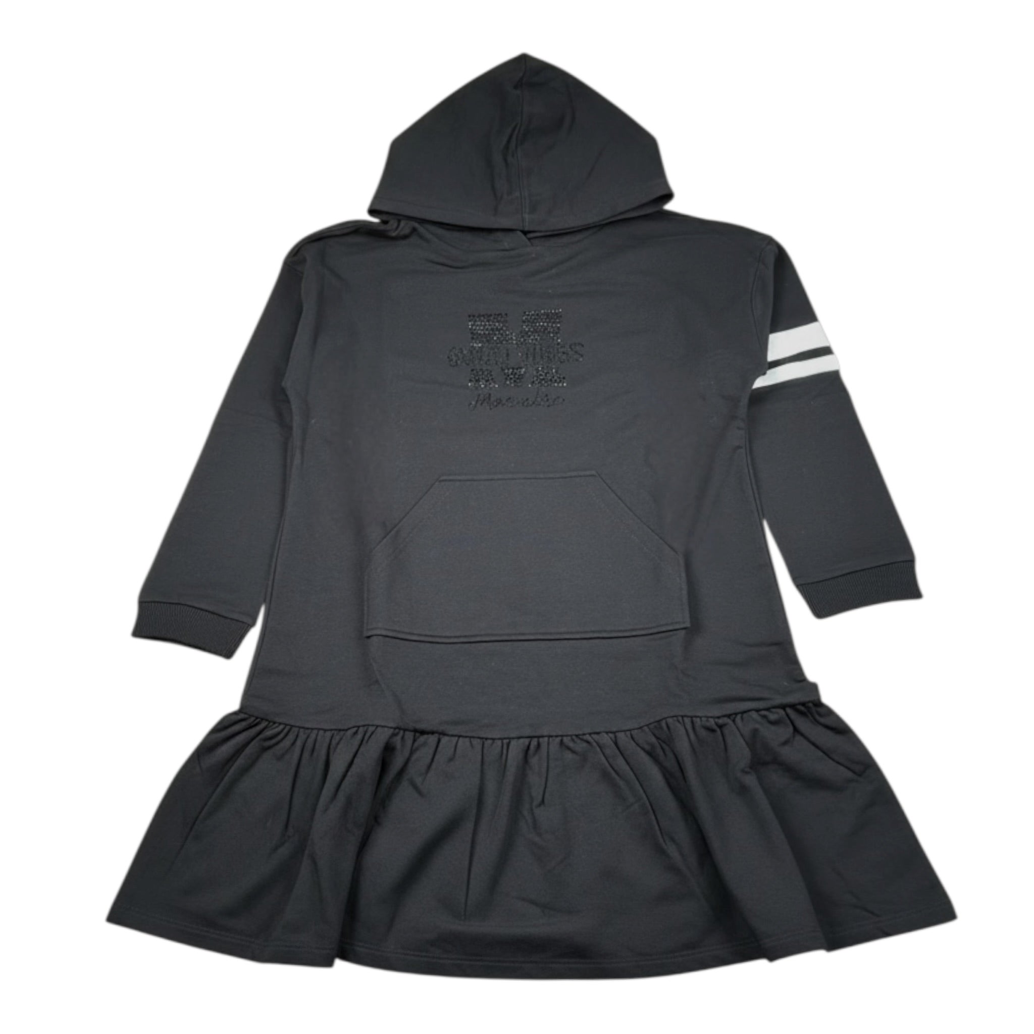 Monnalisa Abito Manica Lunga tinta unita con Cappuccio Nero per Bambina 178900R1 NERO MONNALISA 