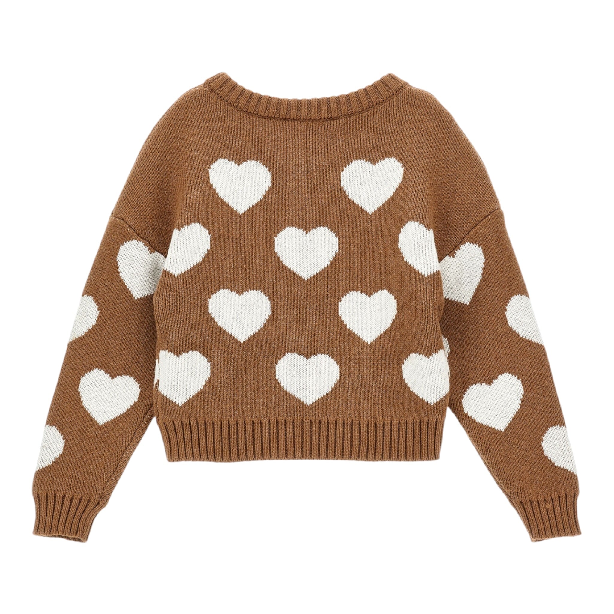 Monnalisa Maglia Girocollo tinta unita con Cuori Marrone per Bambina 17F603 MARRONE MONNALISA 