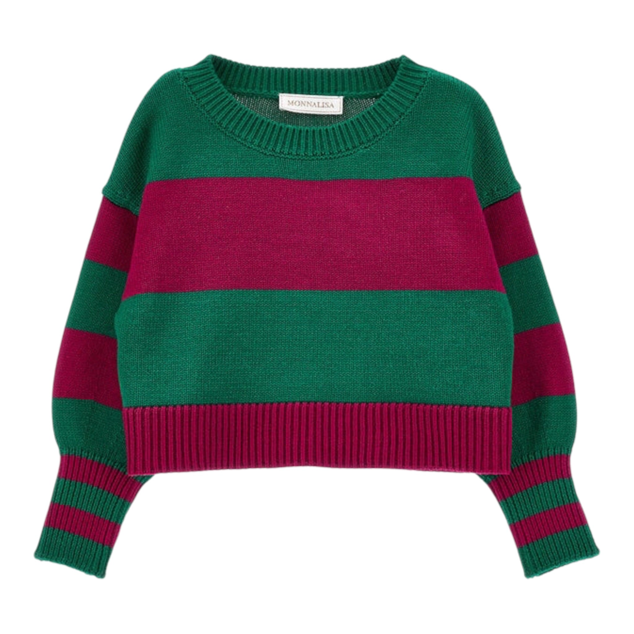 Monnalisa Maglia Bicolore con Fantasia A Righe Verde per Bambina 19B630 VERDE MONNALISA 