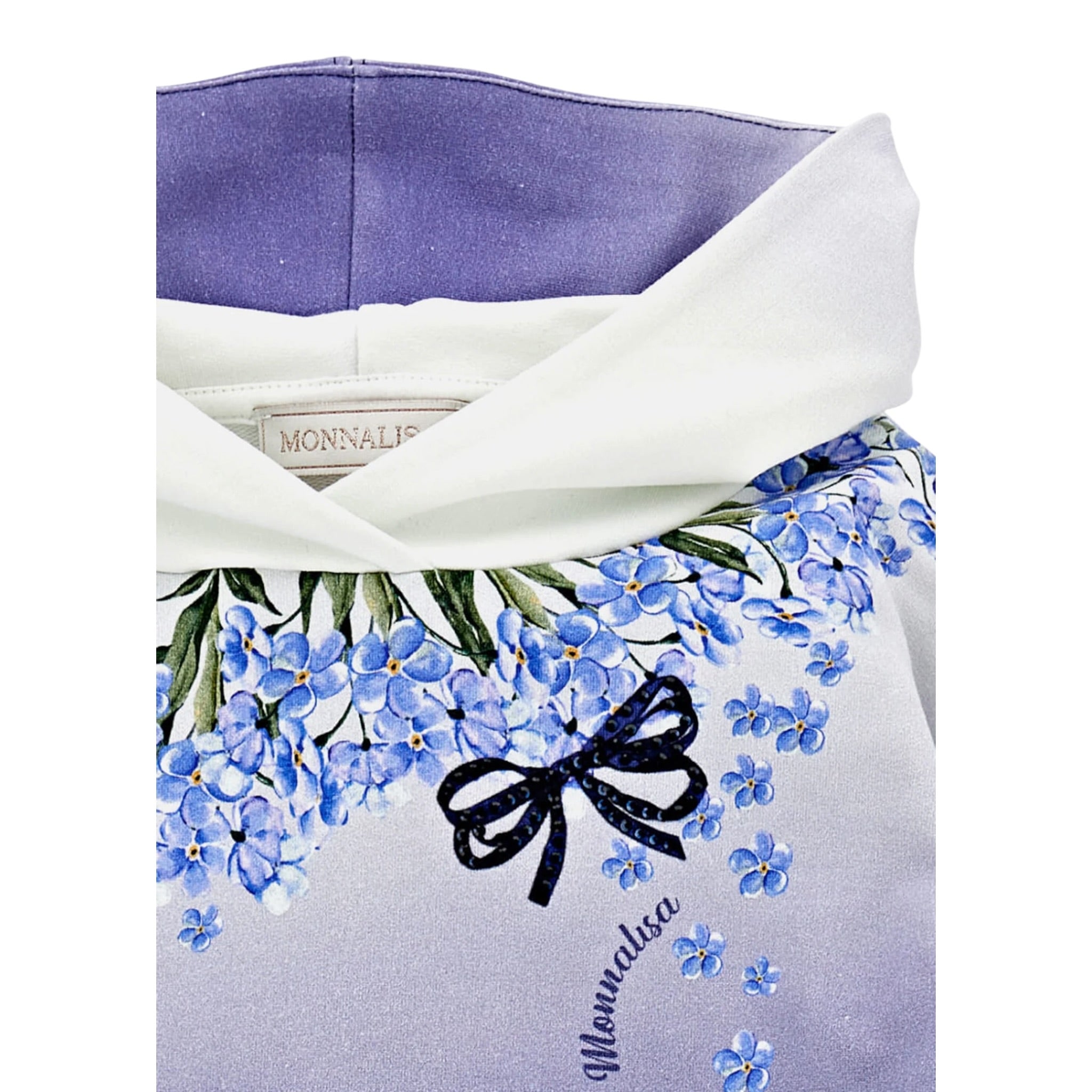 Monnalisa Abito Felpa Bicolore con Stampa E Cappuccio Blu per Bambina 19D906 BLU MONNALISA 