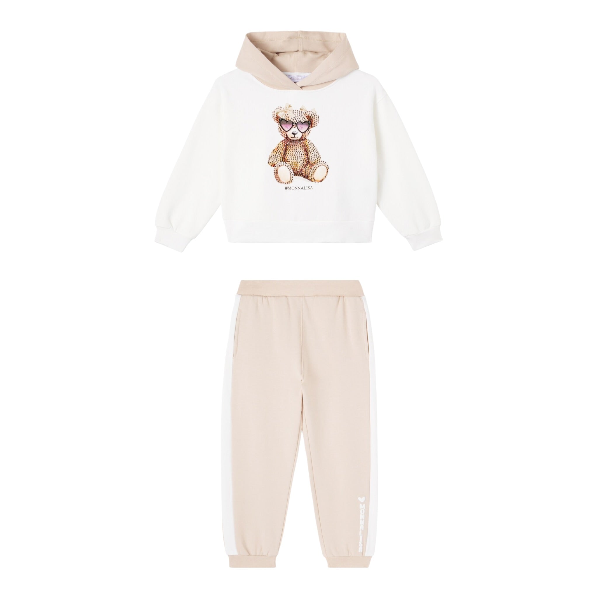 Monnalisa Completo 2 Pezzi Felpa-Pantalone Bicolore Bianco/Beige per Bambina 19F500XX BIANCO/BEIGE MONNALISA 