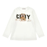 Monnalisa Shirt Girocollo Tinta Unta con Stampa Panna per Bambina 19F624 PANNA MONNALISA 