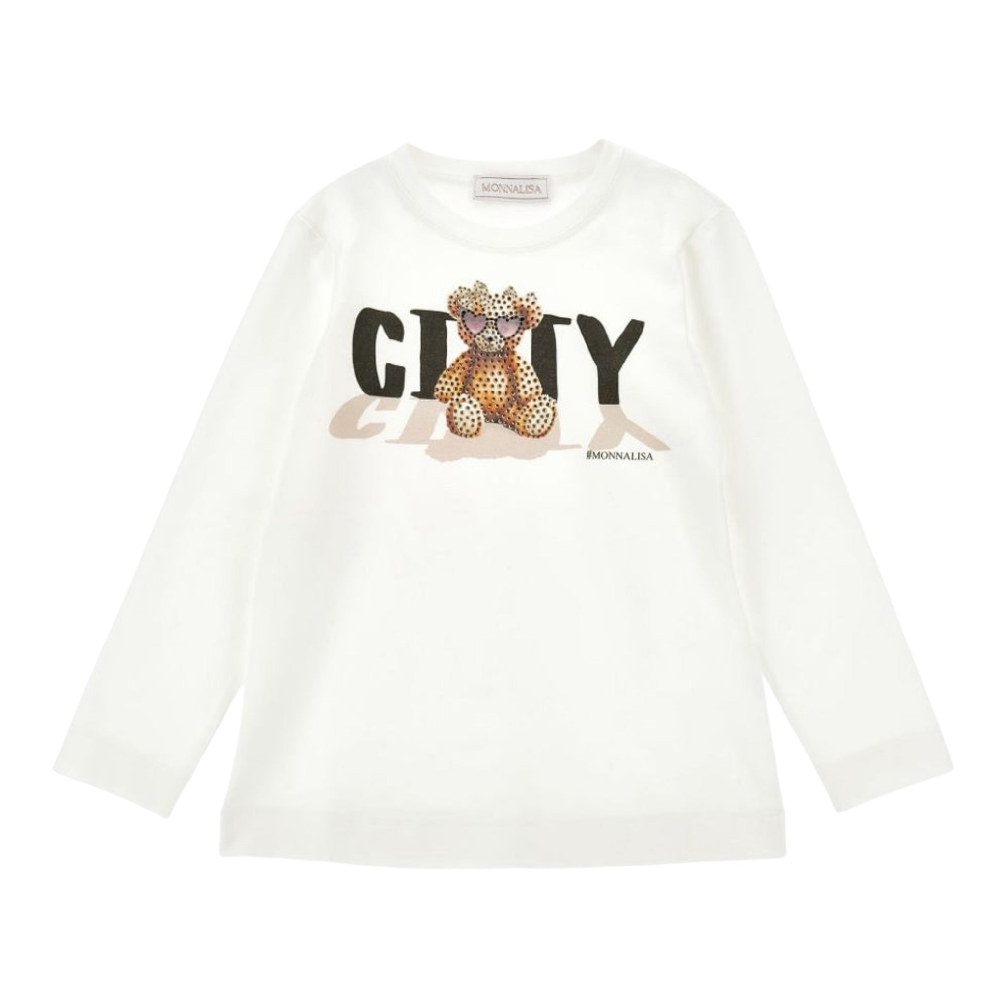 Monnalisa Shirt Girocollo Tinta Unta con Stampa Bianco per Bambina 19F624X BIANCO MONNALISA 