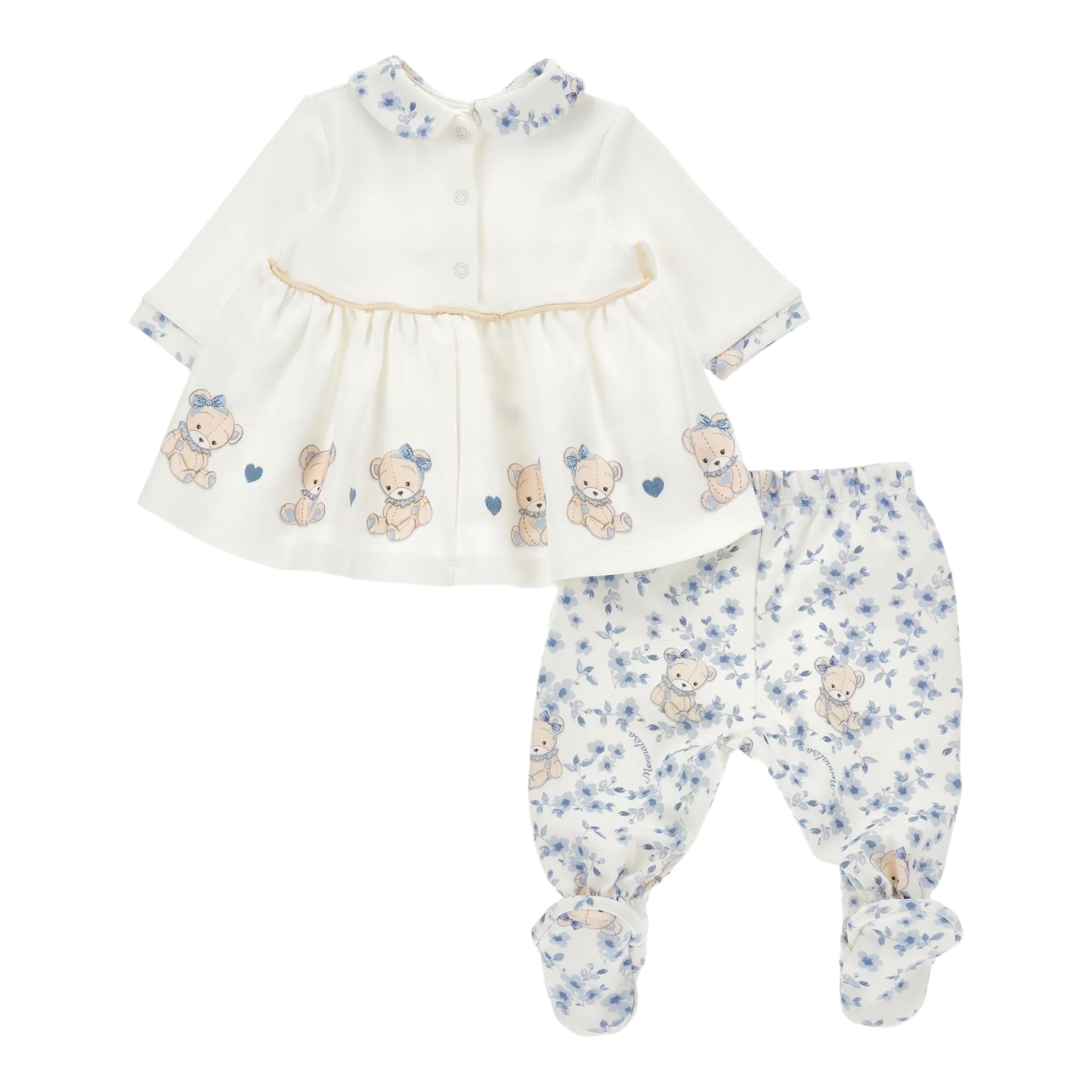Monnalisa Completo 2 Pezzi Shirt-Ghettina Panna/Azzurro per Neonata 35F510 PANNA/AZZURRO MONNALISA 
