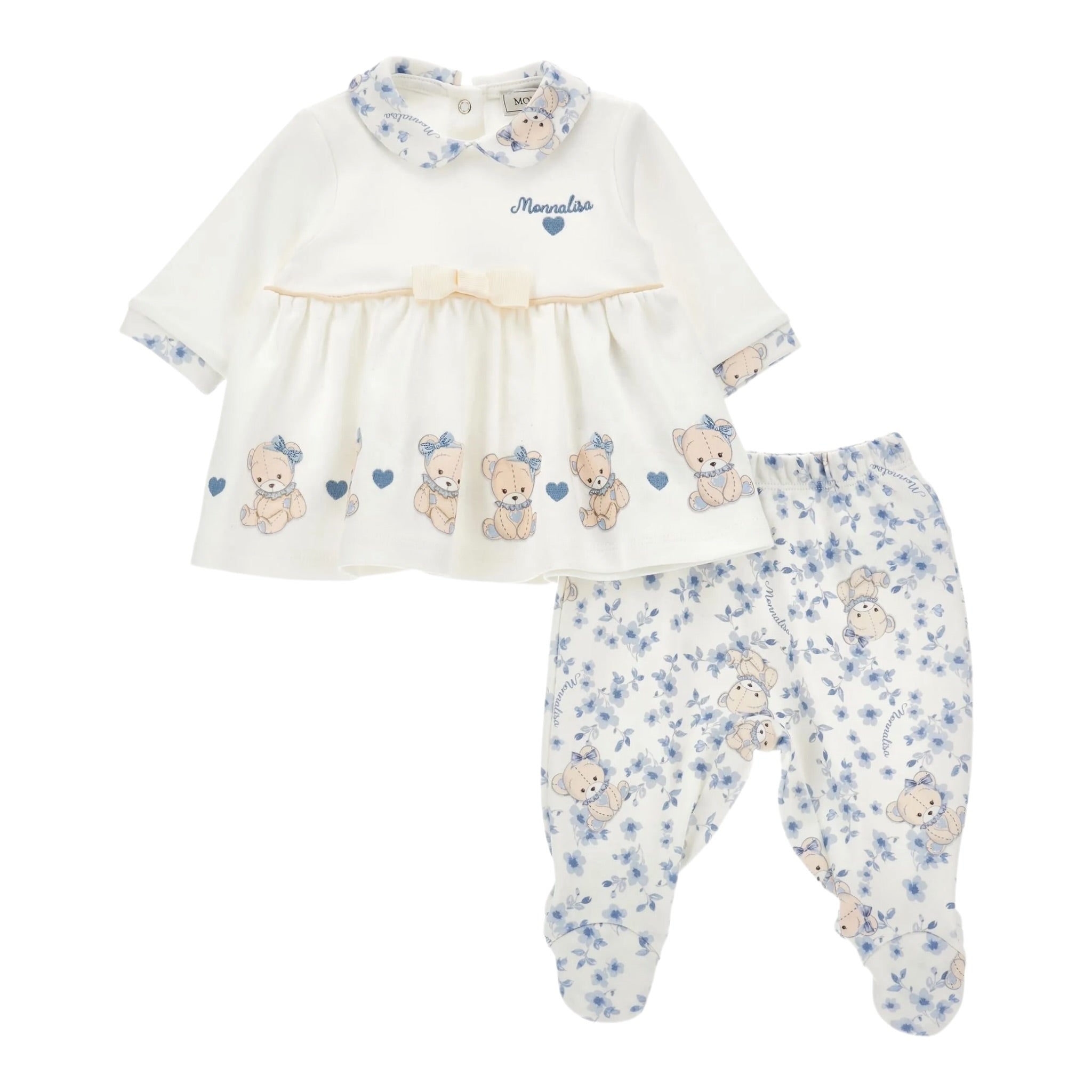 Monnalisa Completo 2 Pezzi Shirt-Ghettina Panna/Azzurro per Neonata 35F510 PANNA/AZZURRO MONNALISA 