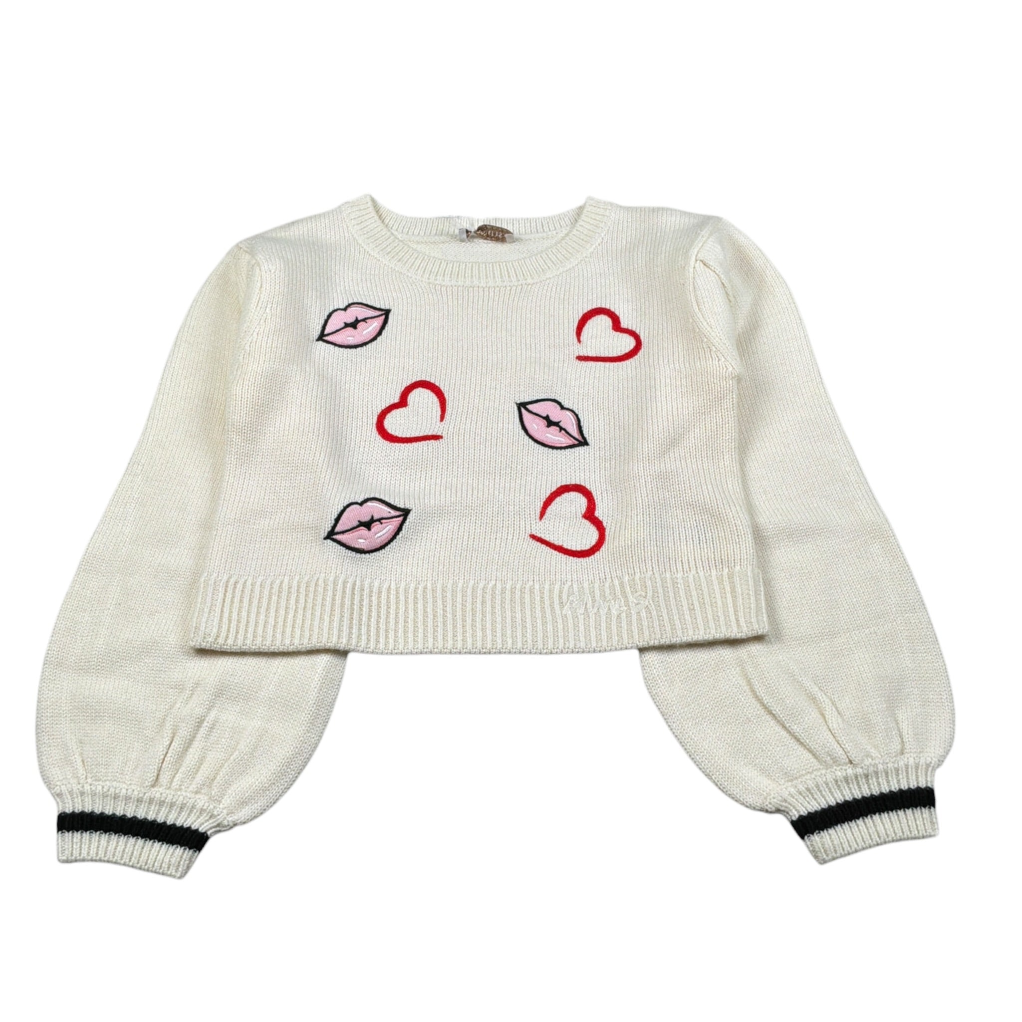 Monnalisa Maglia Girocollo tinta unita con Ricami Panna per Bambina 498621 PANNA MONNALISA 
