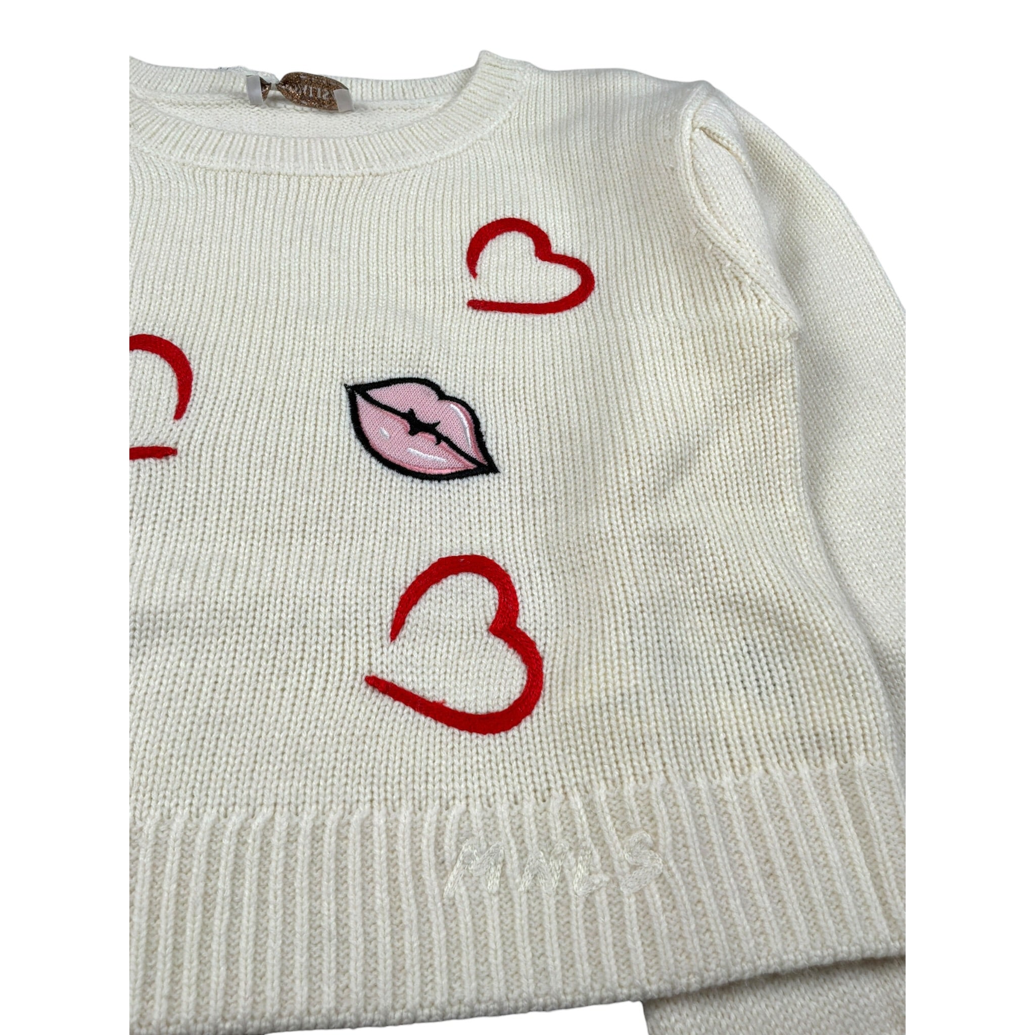 Monnalisa Maglia Girocollo tinta unita con Ricami Panna per Bambina 498621 PANNA MONNALISA 