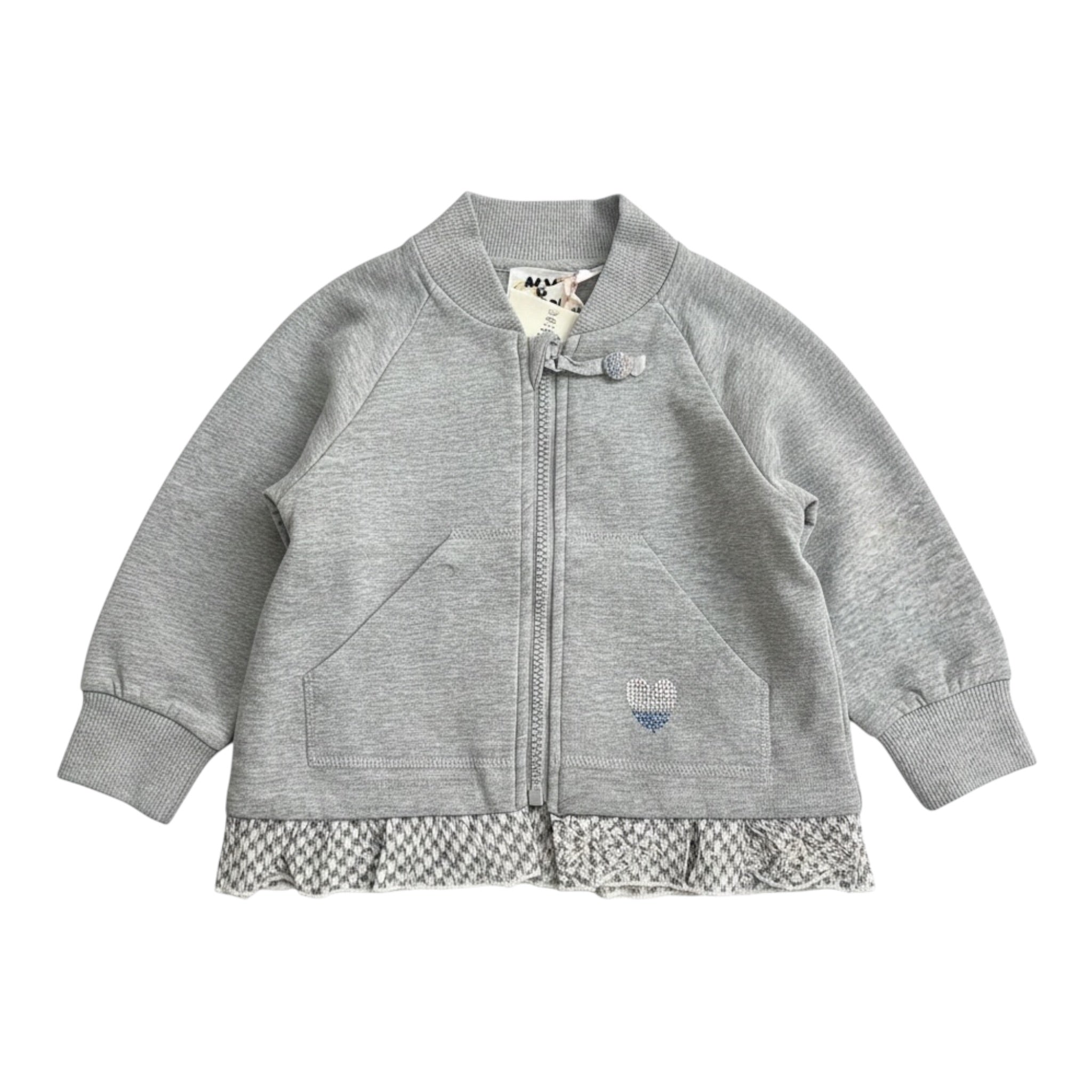 Monnalisa Felpa tinta unita con Zip E Stampa Grigio per Neonata 632800S6 GRIGIO MONNALISA 