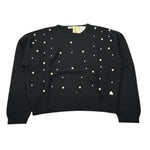 Monnalisa Maglia Girocollo Tinta Unit con Perle Nero per Bambina 796606AJ NERO MONNALISA 