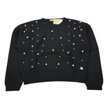 Monnalisa Maglia Girocollo Tinta Unit con Perle Nero per Bambina 796606AJ NERO MONNALISA 