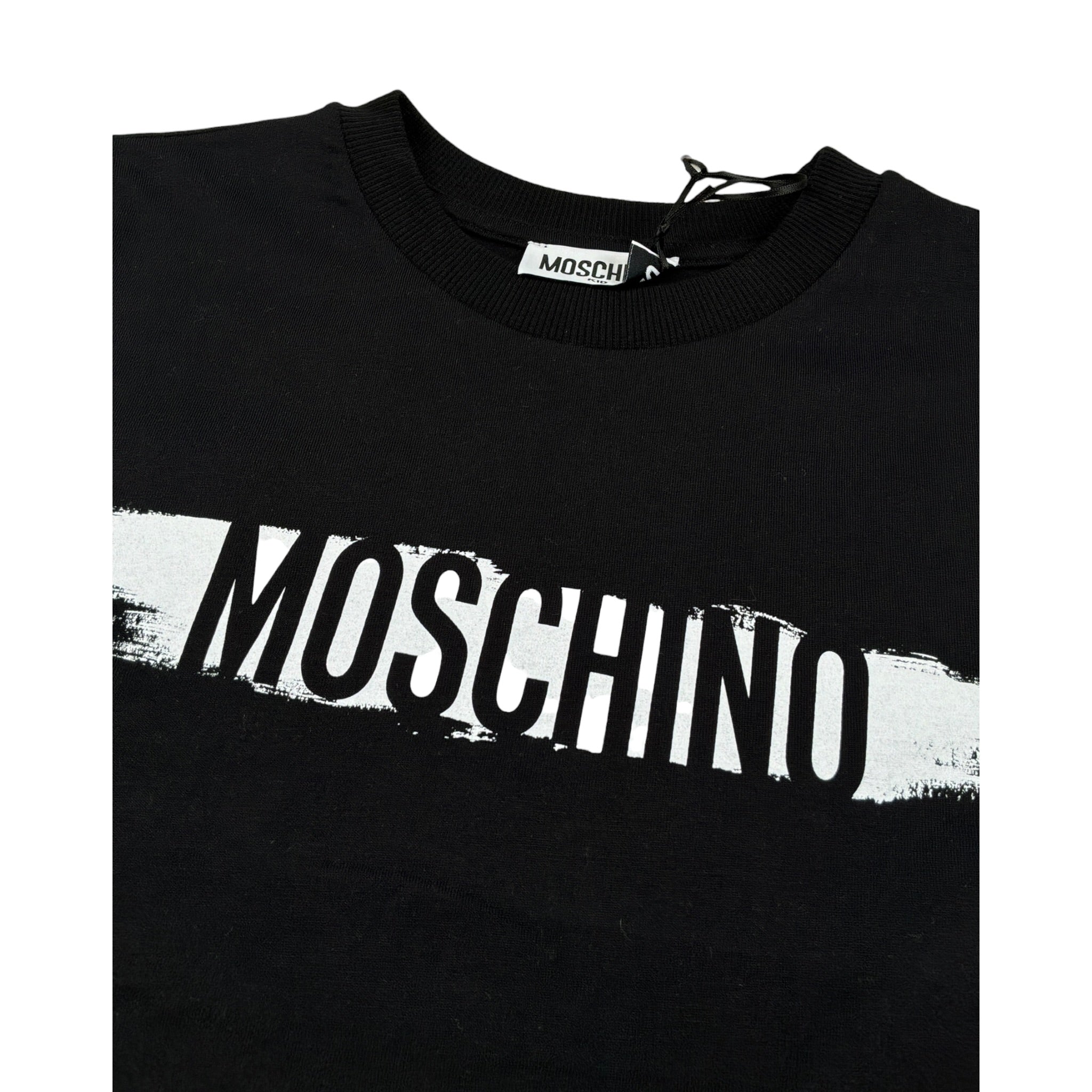 Moschino T-Shirt Girocollo tinta unita con Logo Nero per Bambino H8M058 NERO MOSCHINO 