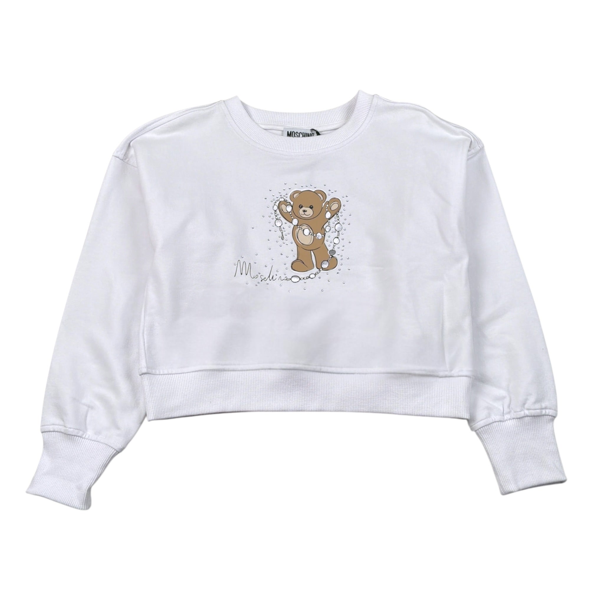 Moschino Felpa Modello Crop tinta unita con Stampa Bianco per Bambina HAF06G BIANCO MOSCHINO 