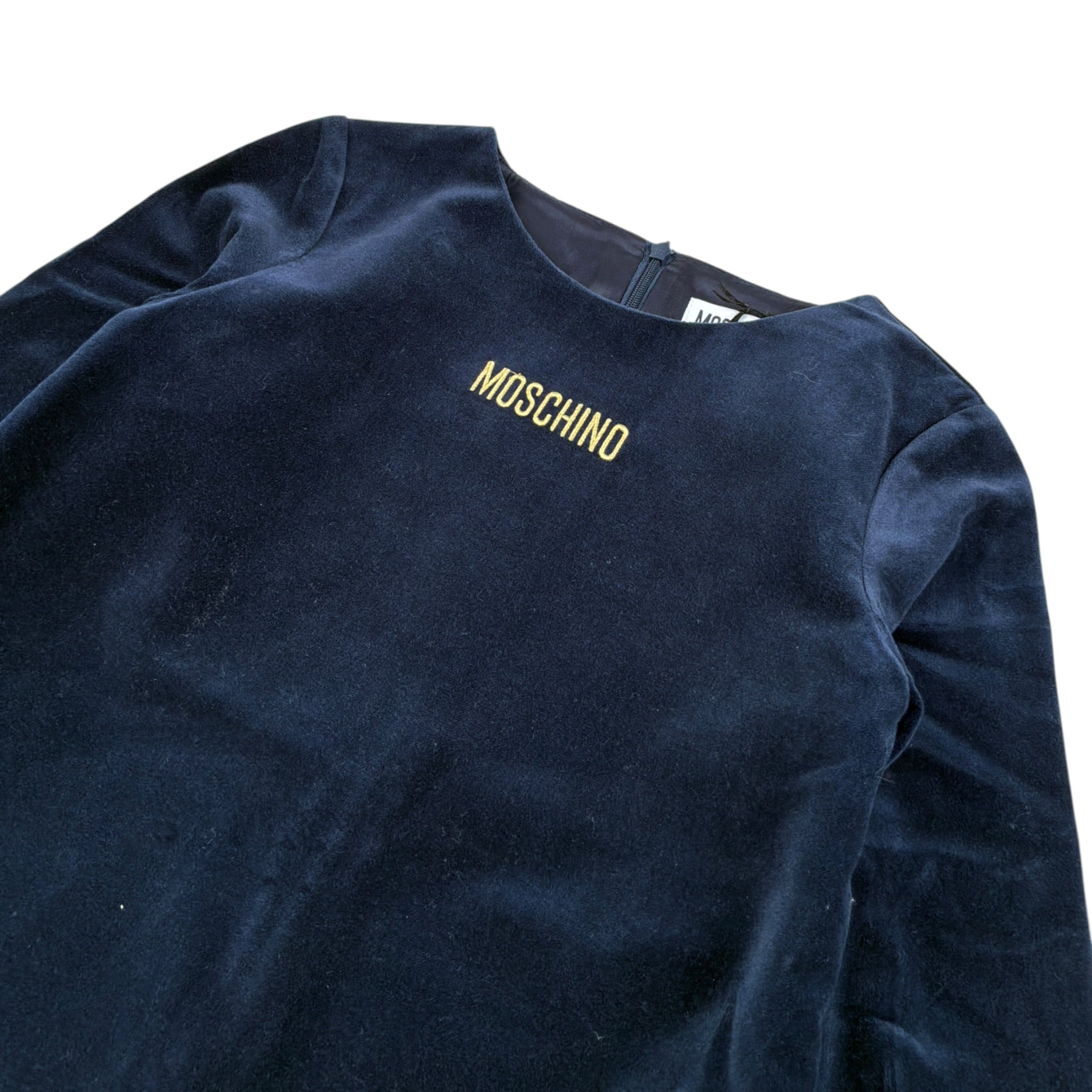 Moschino Abito In Velluto tinta unita con Logo Blu per Bambina HAV0FA BLU MOSCHINO 