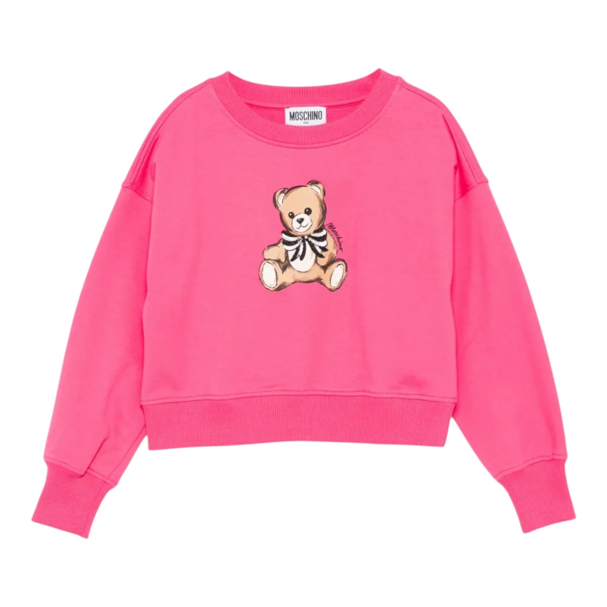 Moschino Felpa tinta unita con Stampa Fuxia per Bambina HDF06 FUXIA MOSCHINO 